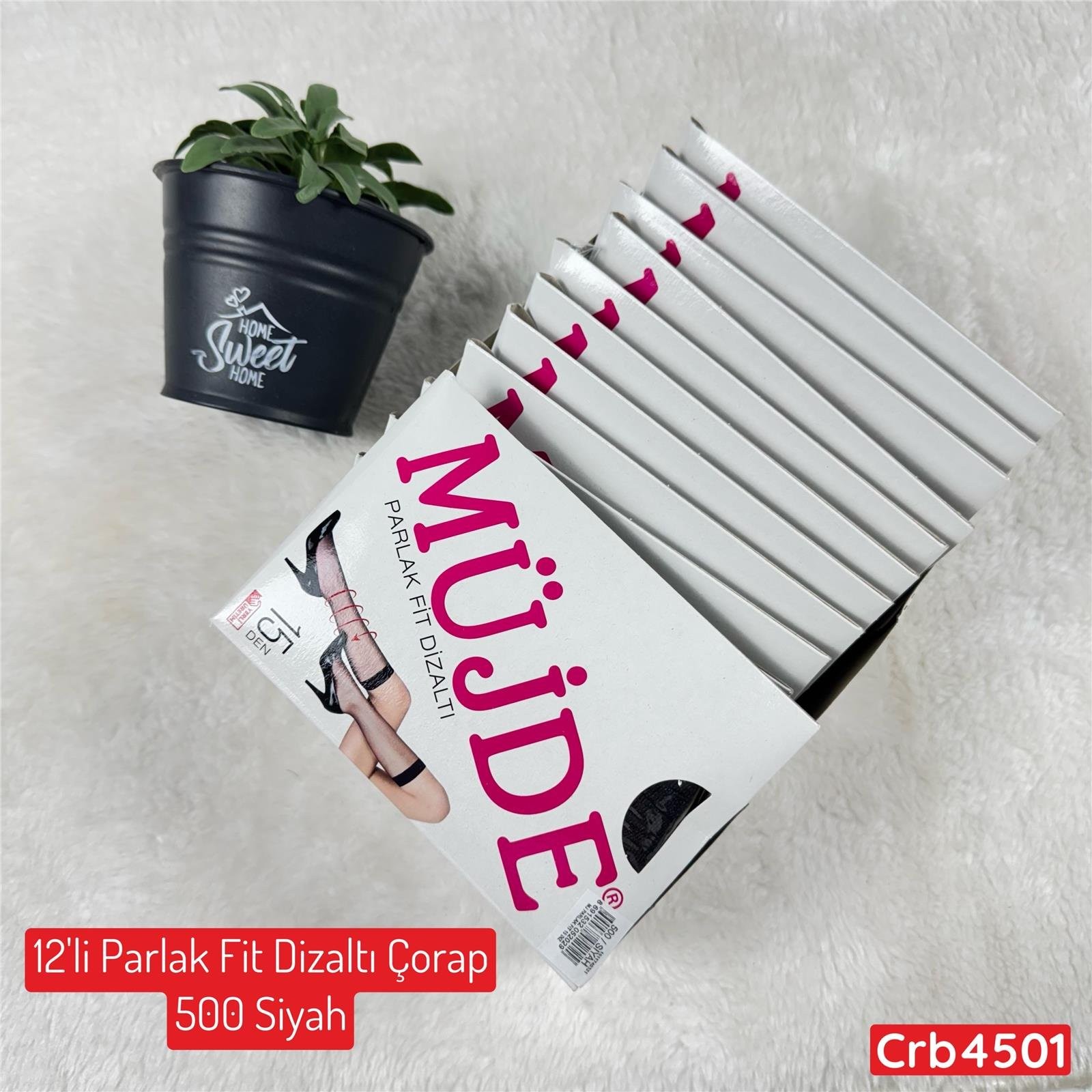 KA-012 12 Adet Parlak Fit Dizaltı Çorap 500 Siyah (15 Denye )