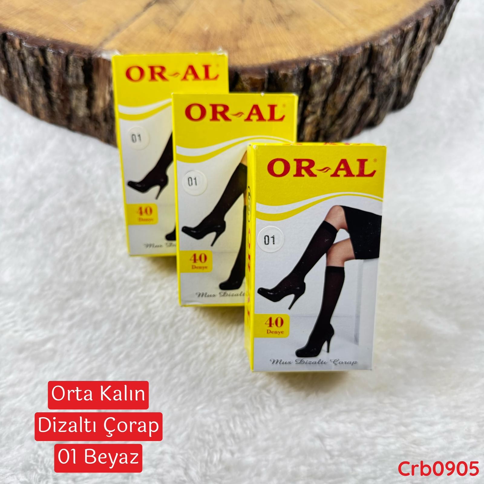 H-069 Orta Kalın Dizaltı Çorap 01 Beyaz (40 Denye)