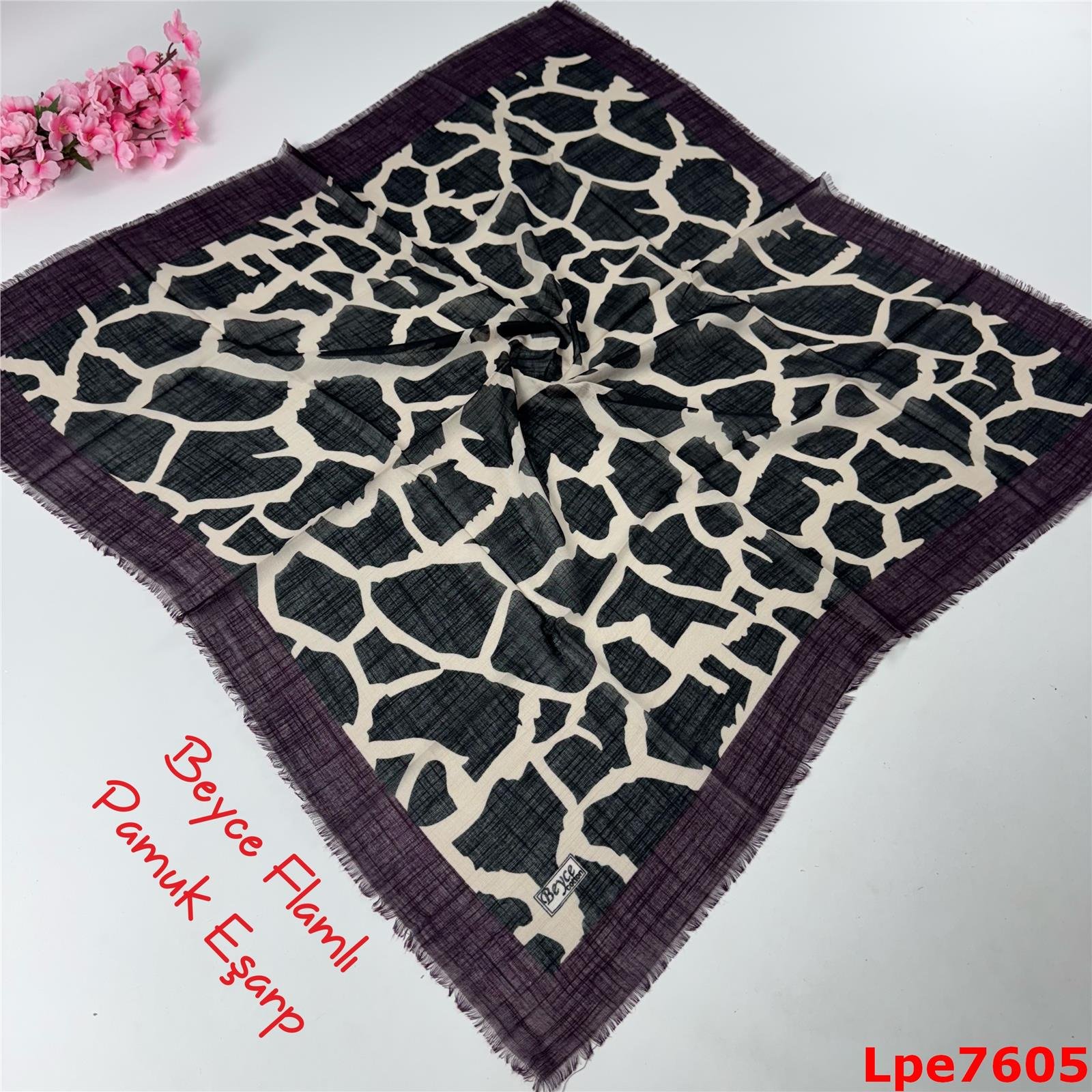 N-011 Beyce Flamlı Pamuk Eşarp