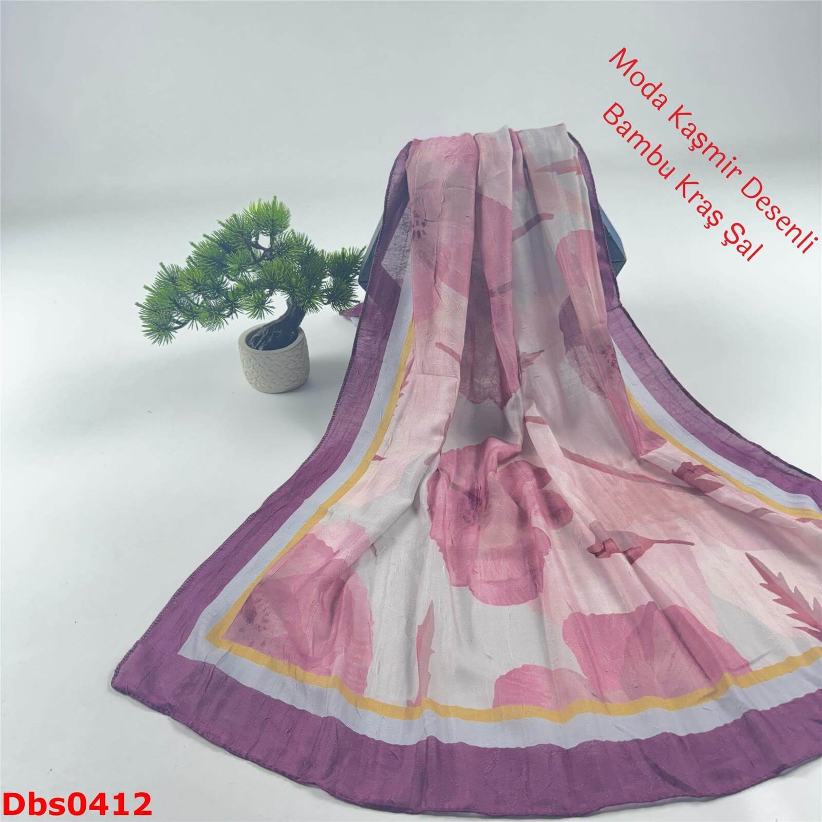 K-195  Moda Kaşmir Desenli Bambu Kraş Şal
