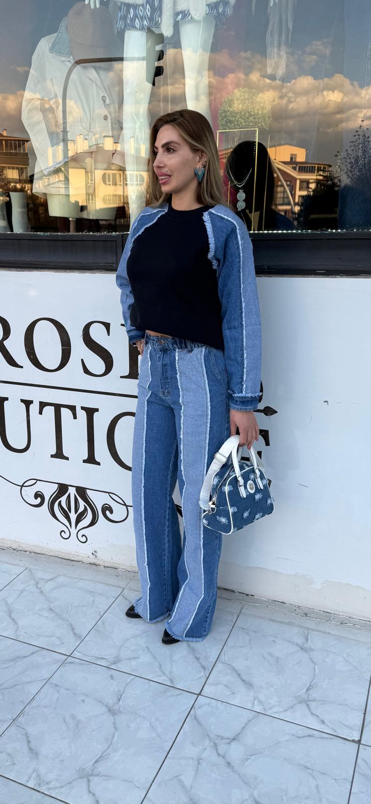 PATCH DENİM SWEAT GARNİLİ İKİ İPLİK TAKIM