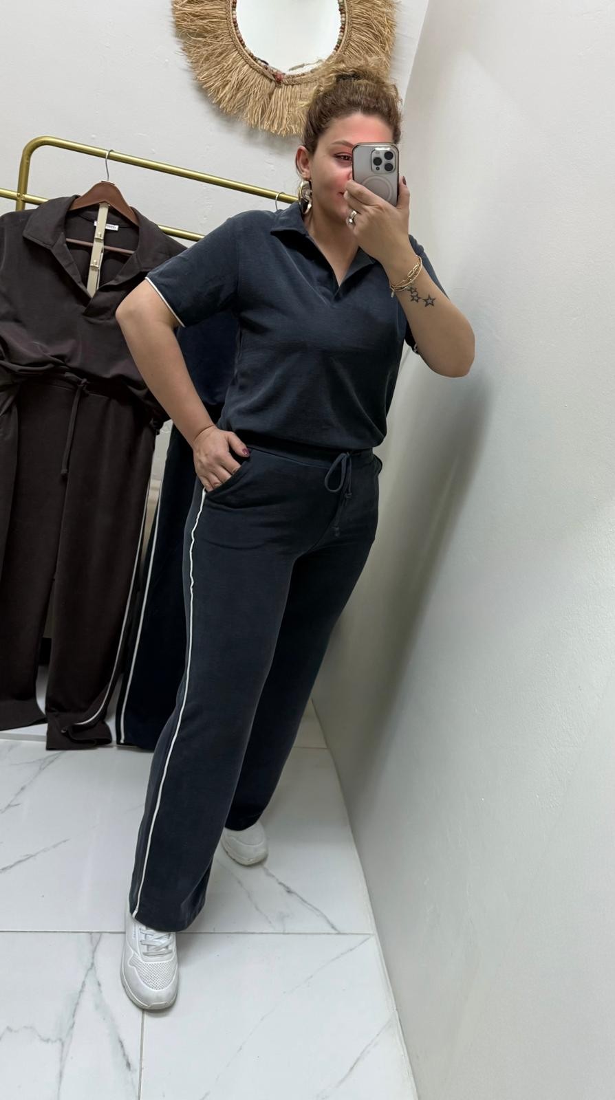 ÖRME KUMAŞ ŞERİTLİ POLO YAKA TAKIM