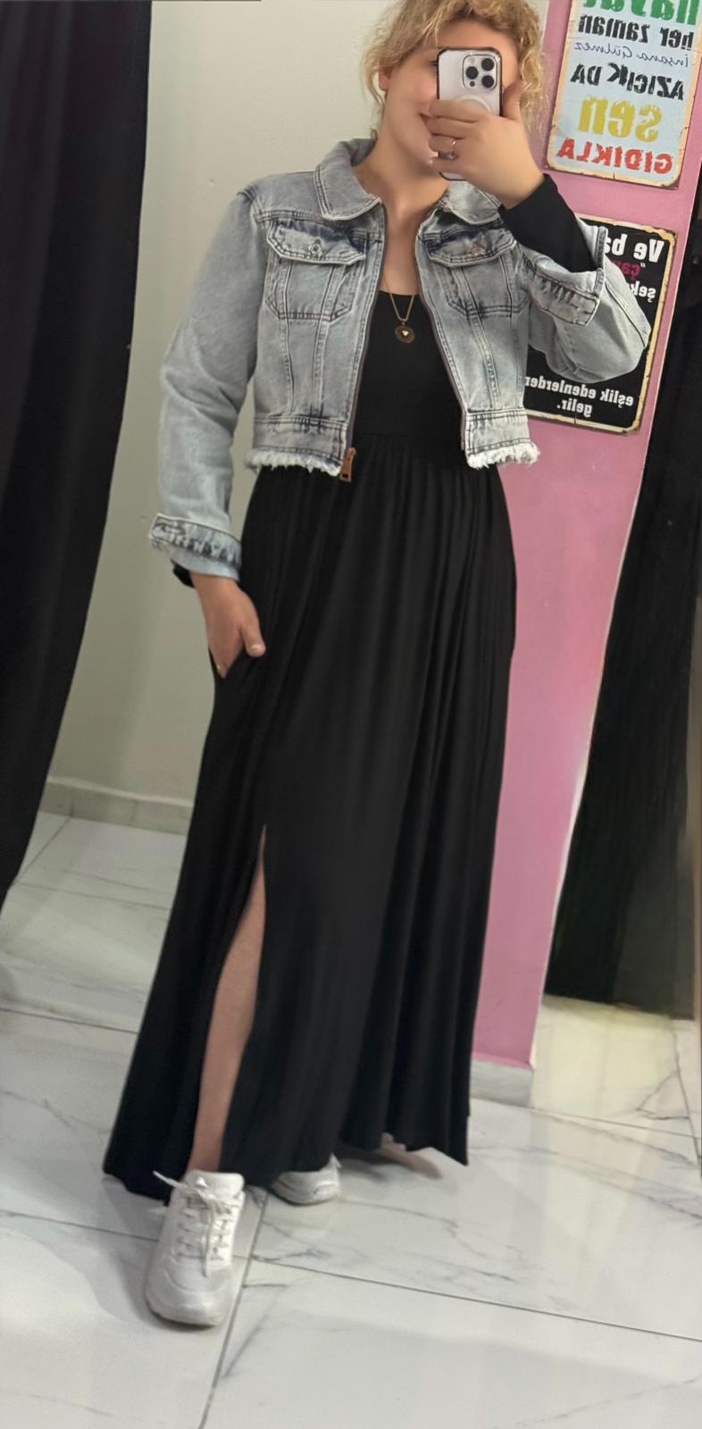 Fermuarlı kısa denim ceket