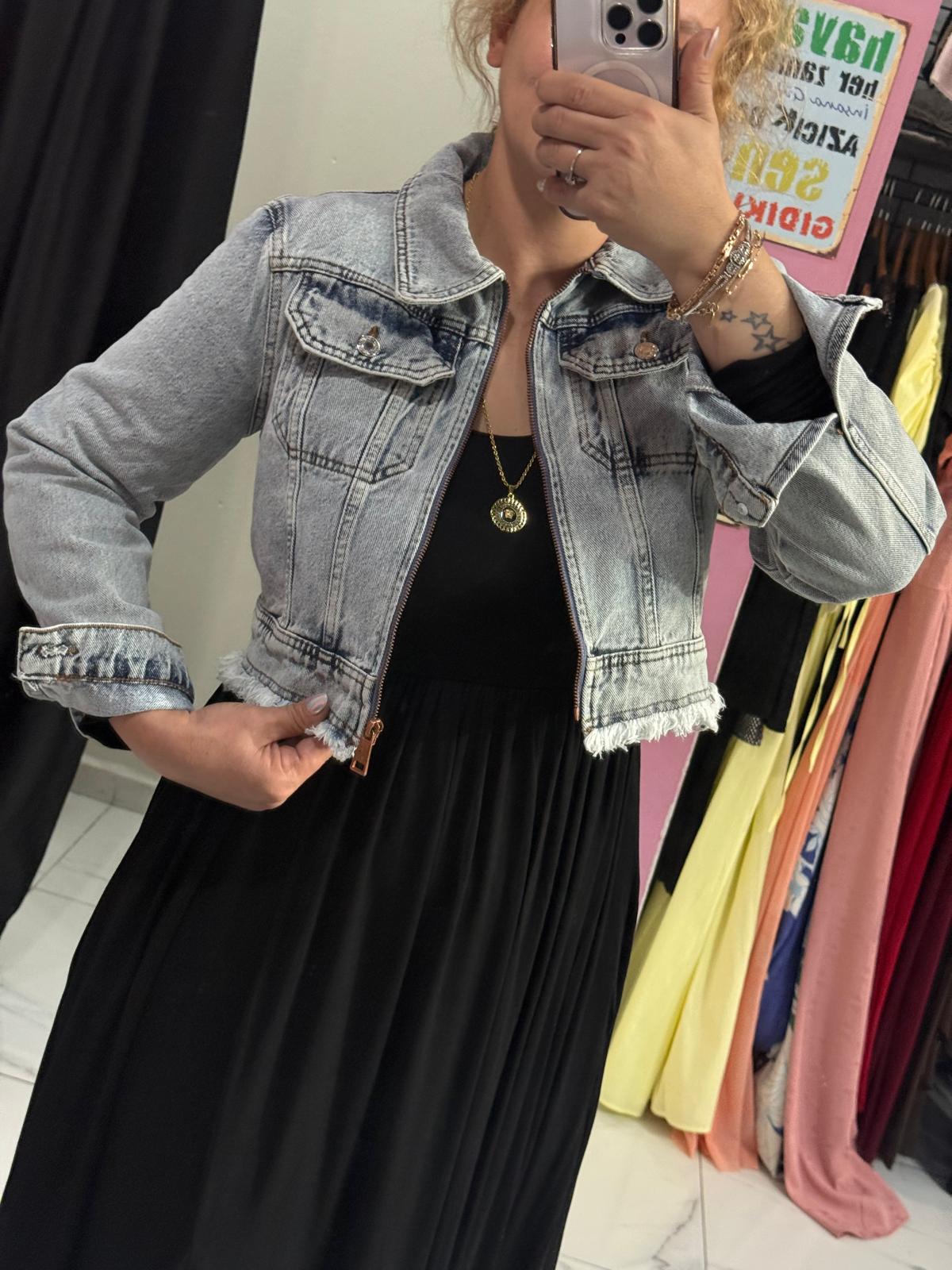 Fermuarlı kısa denim ceket
