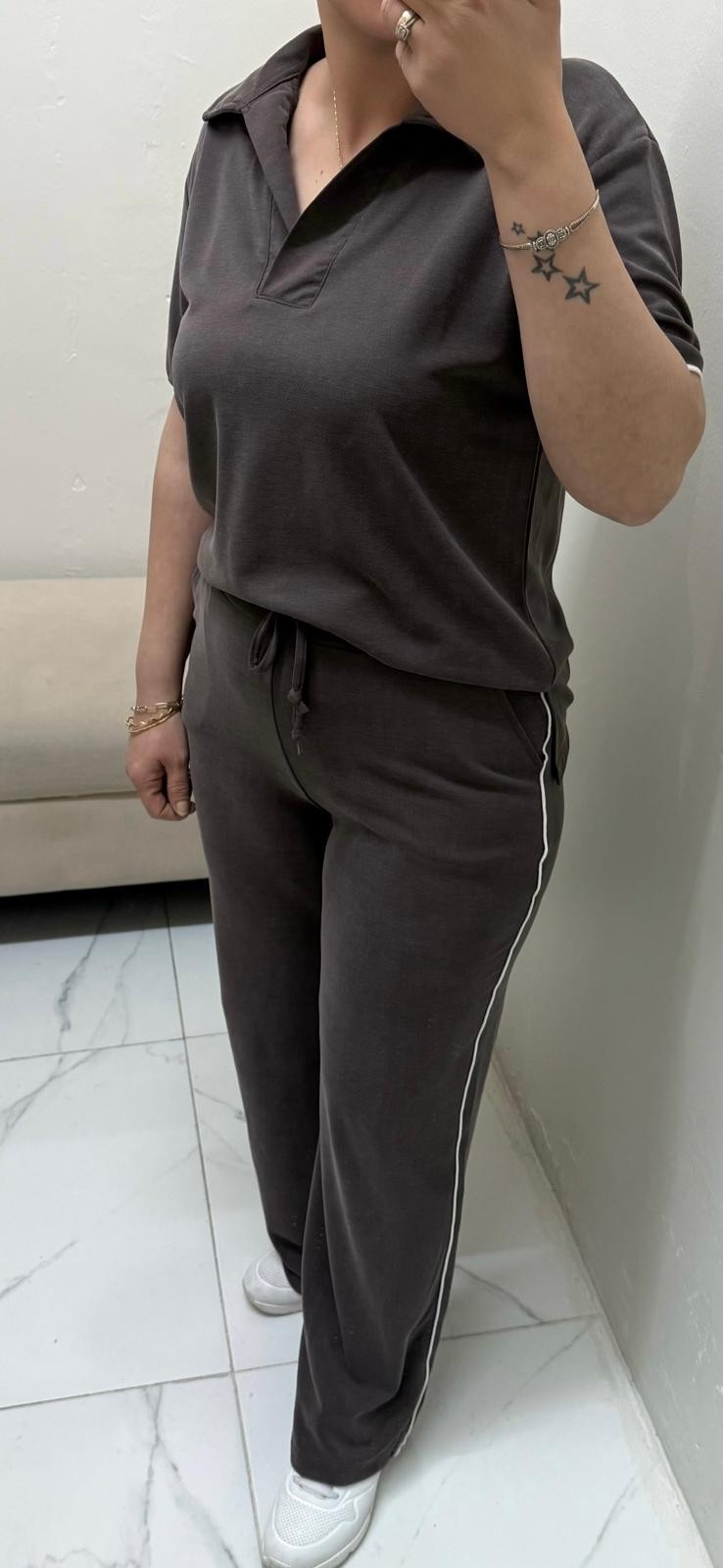 ÖRME KUMAŞ ŞERİTLİ POLO YAKA TAKIM