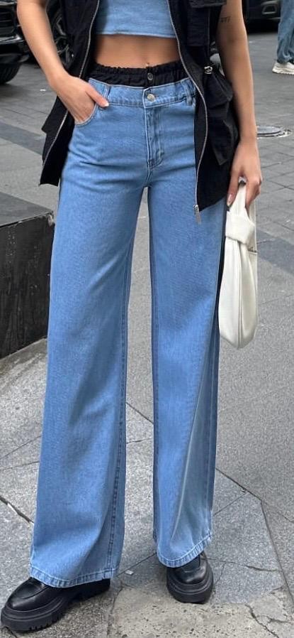  Kırışık Paraşüt Garnili Denim Pantolon 