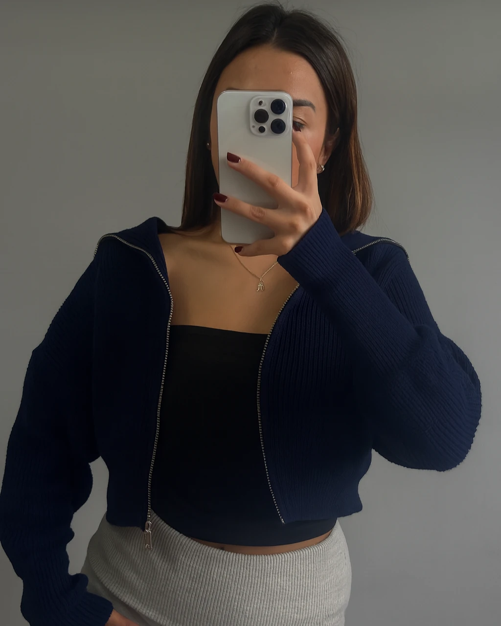 Fermuarlı Yaka Triko Hırka - Lacivert