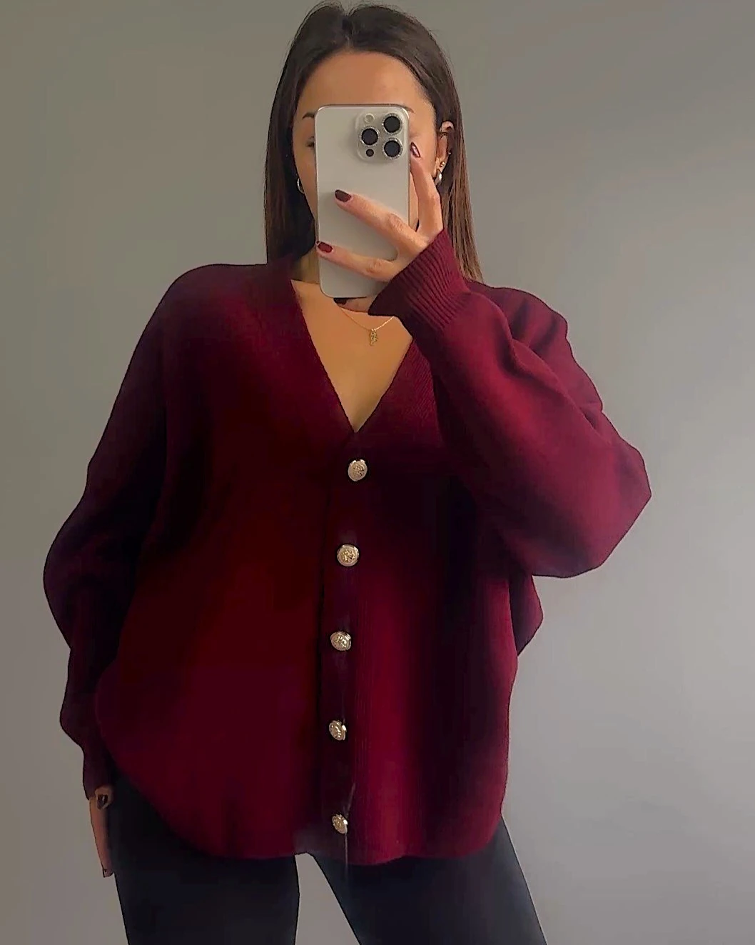 Düğme Detaylı Oversize Hırka