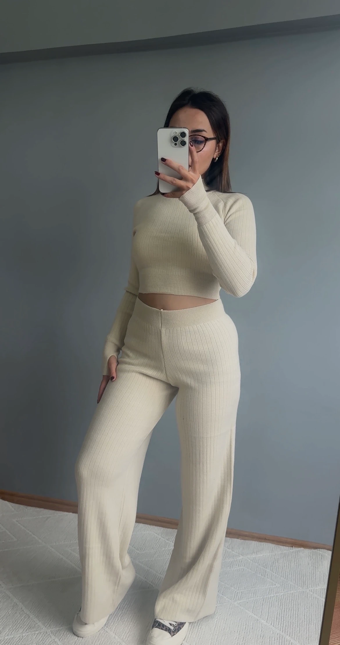 Alt Üst Takım Pantolonlu Crop Triko