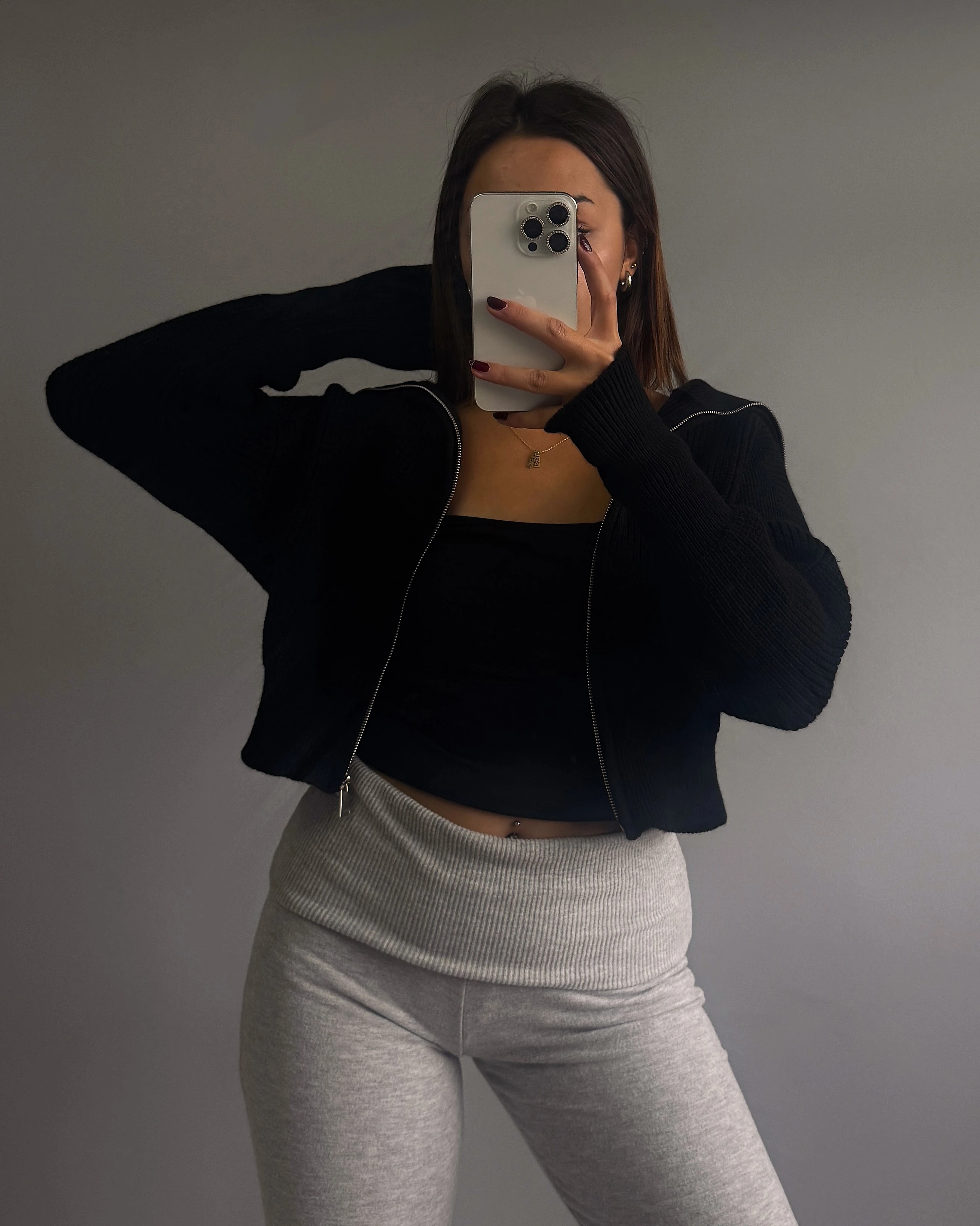 Fermuarlı Yaka Triko Hırka - Siyah