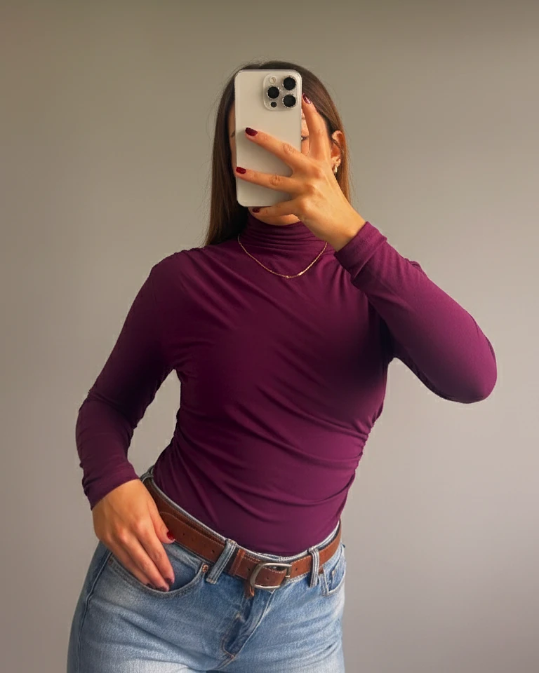 Omuz ve Bel Büzgülü Dik Yaka Bluz - Mor