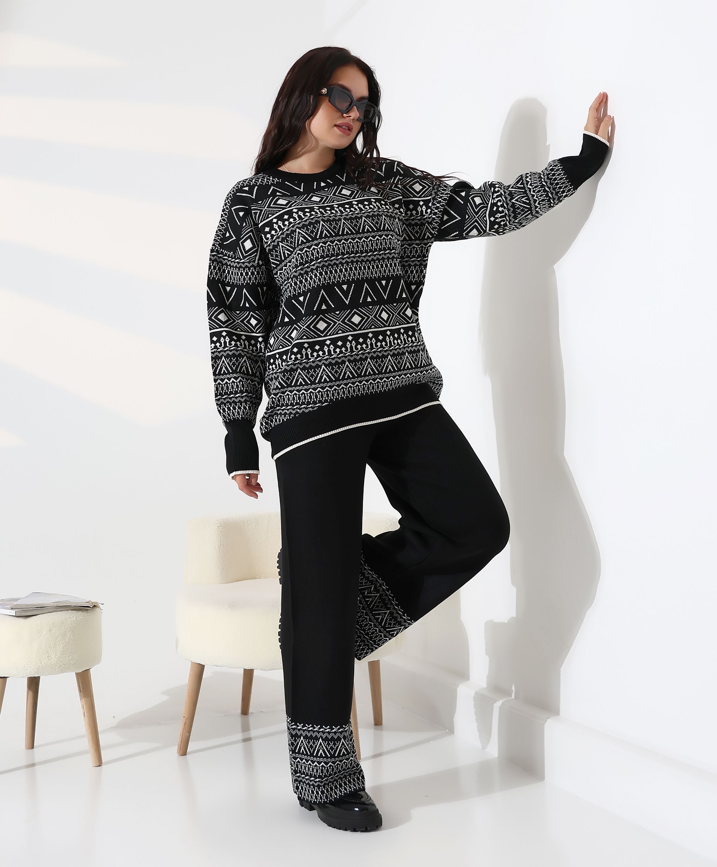 Jakarlı Oversize Alt-Üst Triko Takım