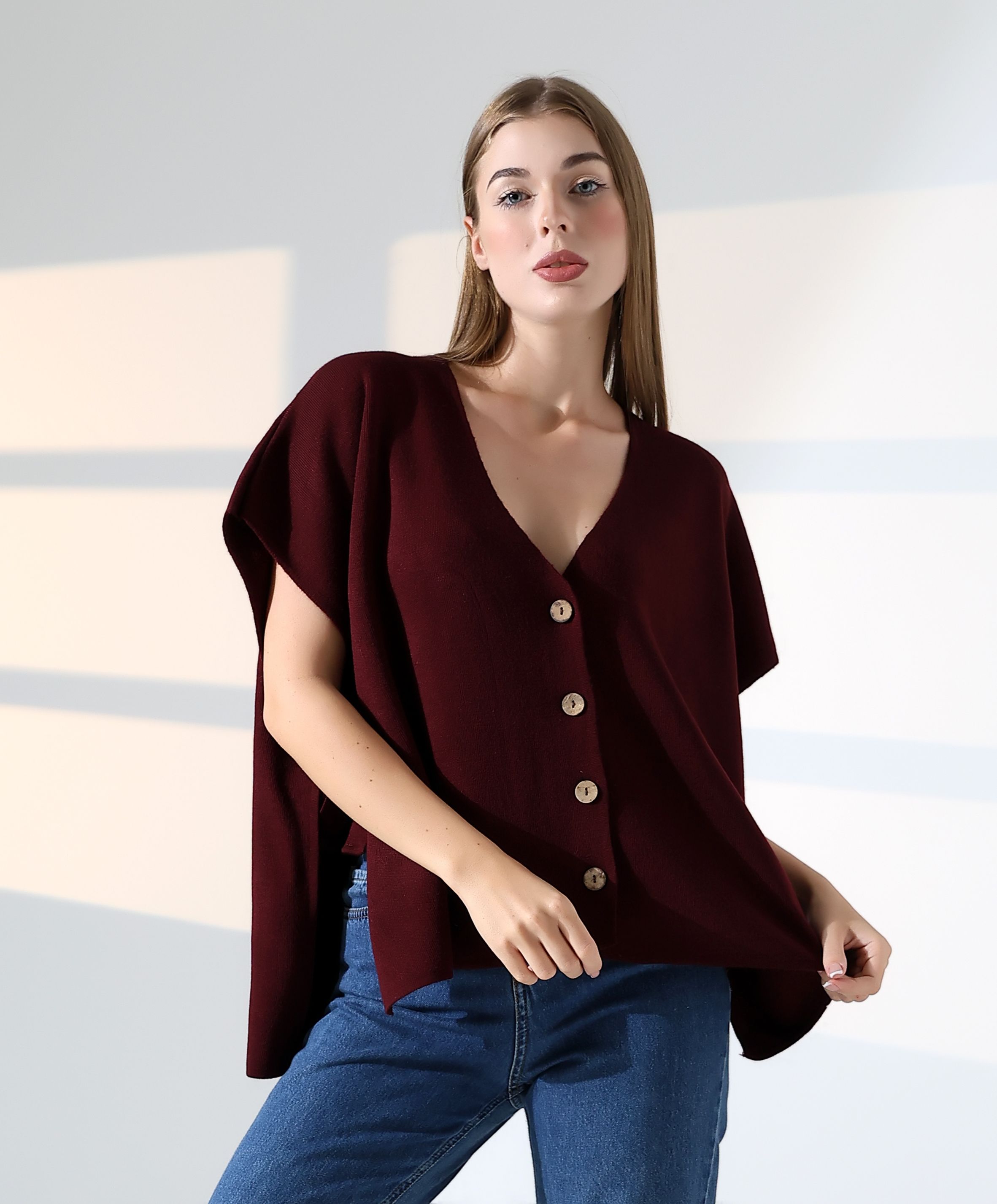 Düğme Detaylı Asimetrik Triko Bluz