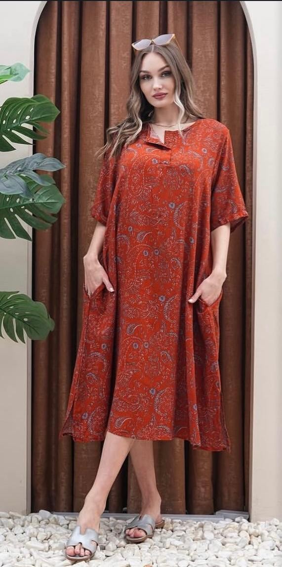 Yaka Detay Renkli Elbise - 3 Renk