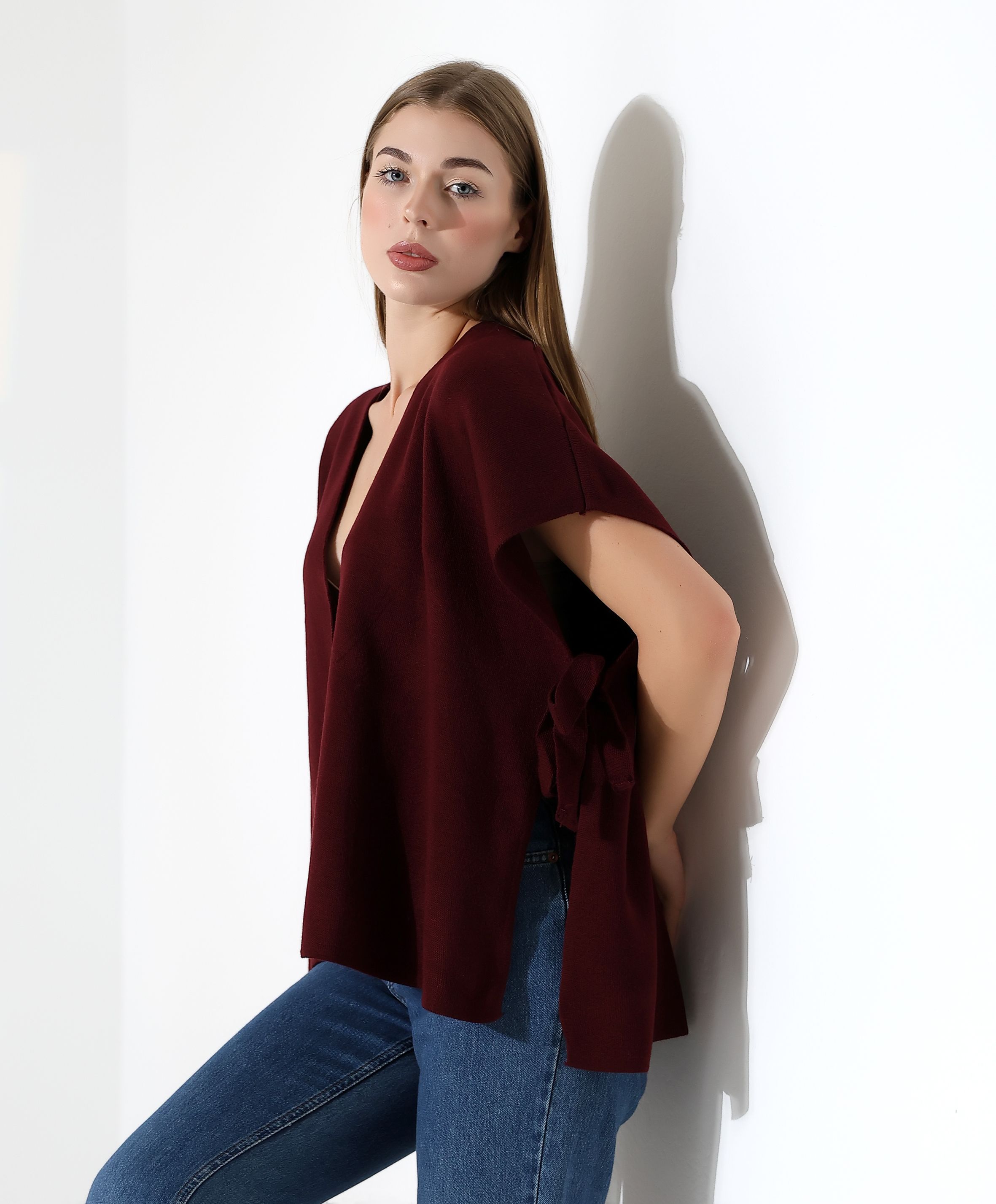 Düğme Detaylı Asimetrik Triko Bluz