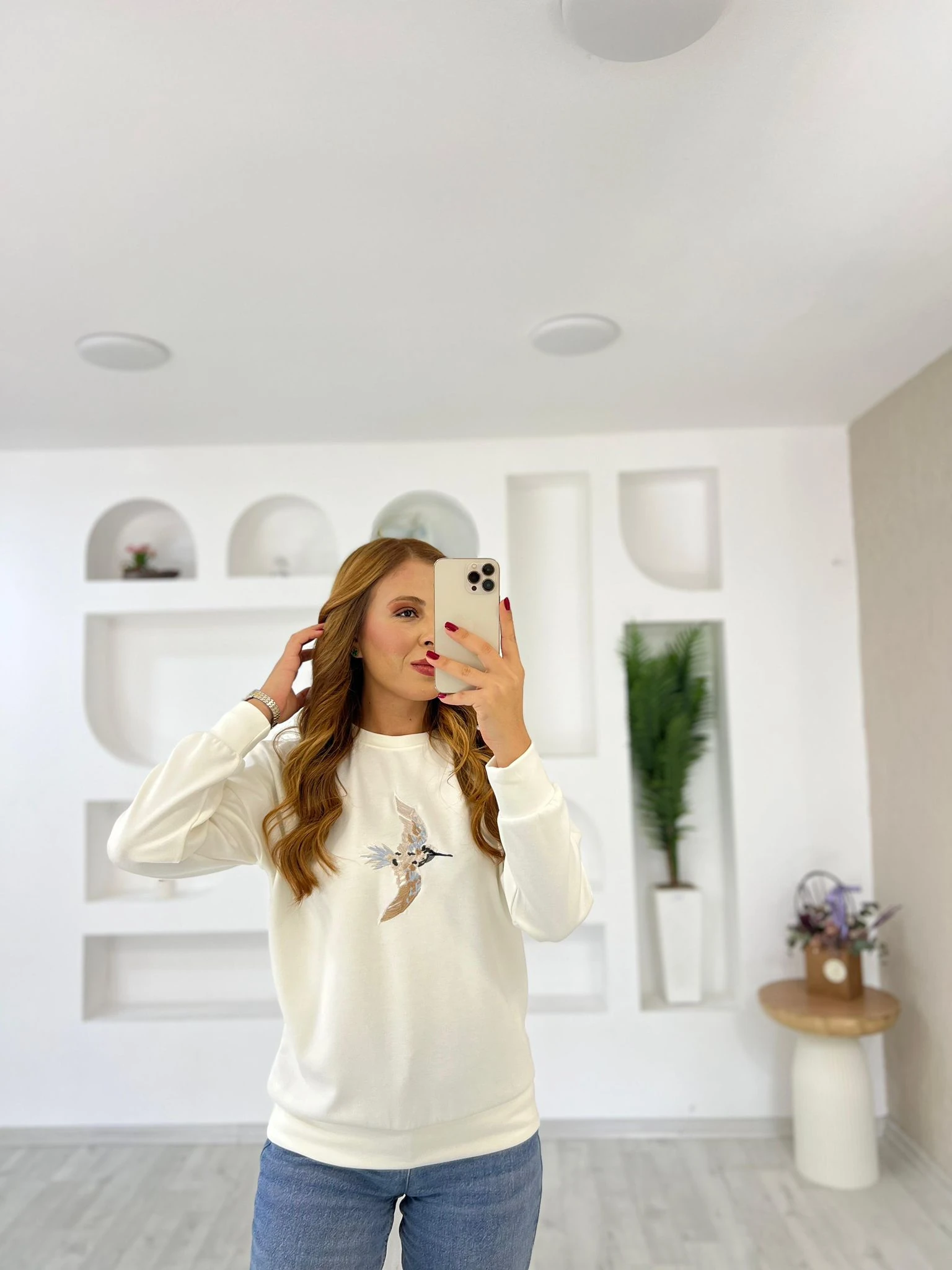 539 KUŞ NAKIŞLI MODAL SWEAT