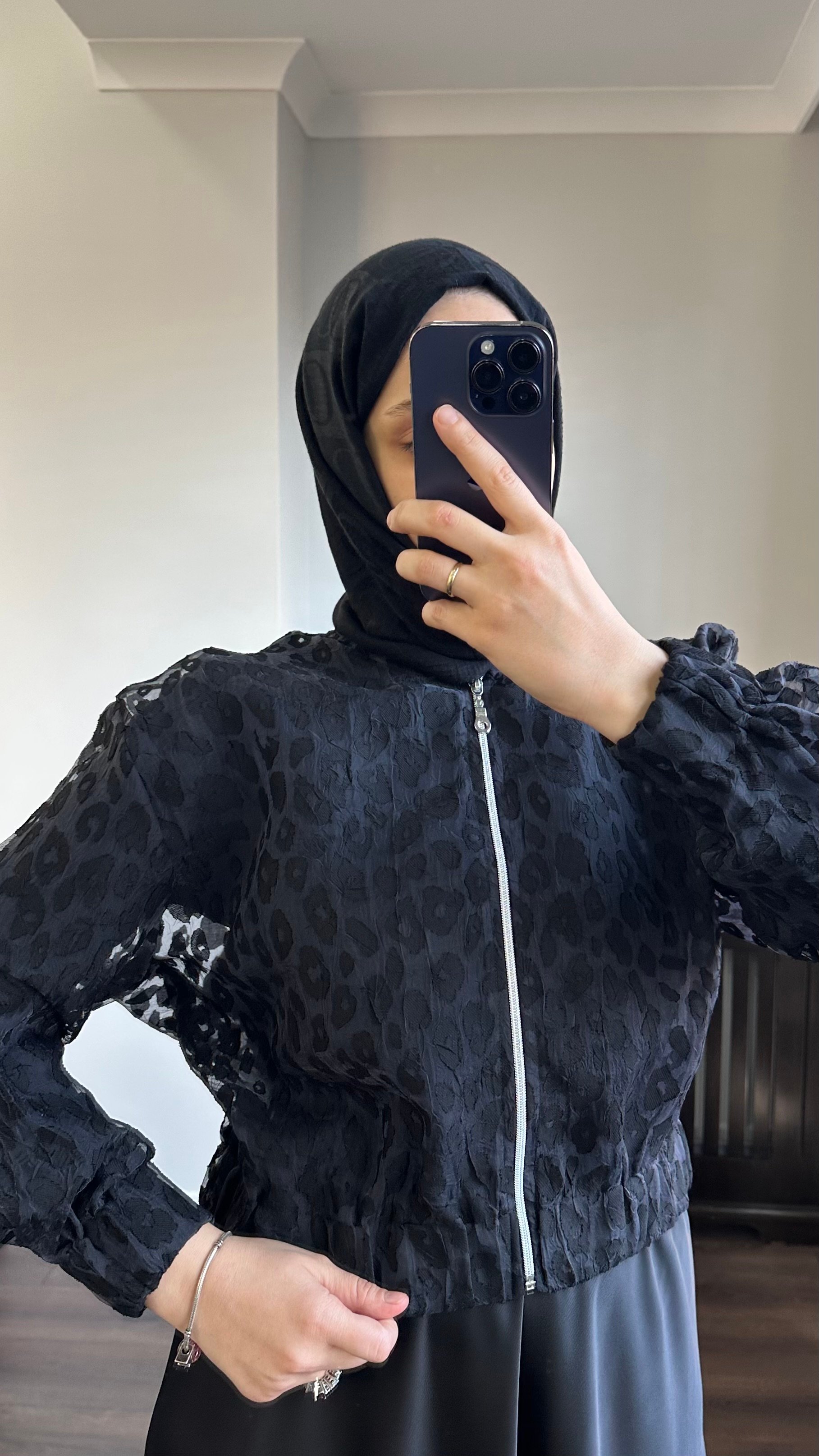 LEOPAR TRANSPARAN CEKET - SİYAH image