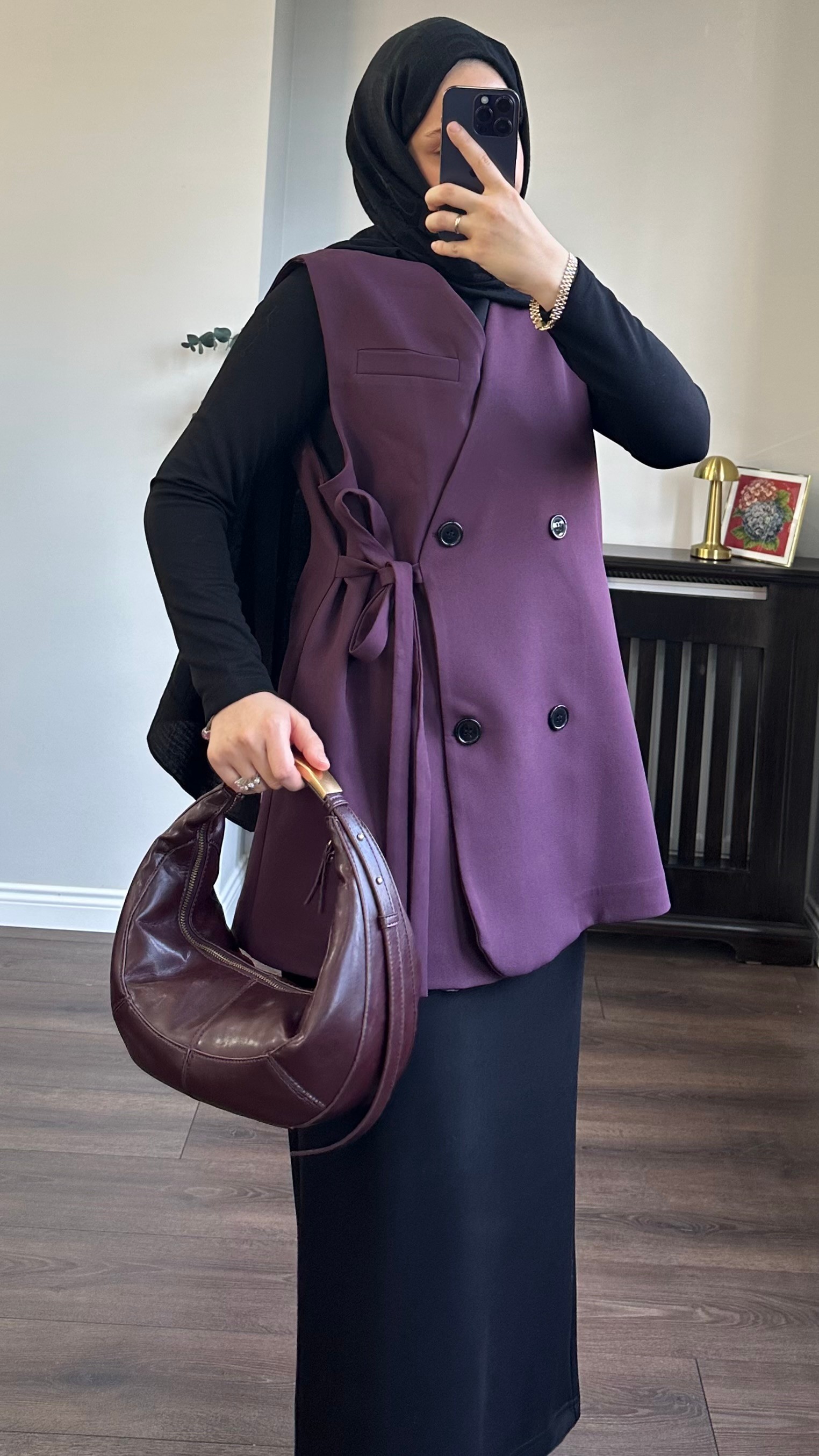 KREP BAĞLAMA DETAY YELEK - BORDO image
