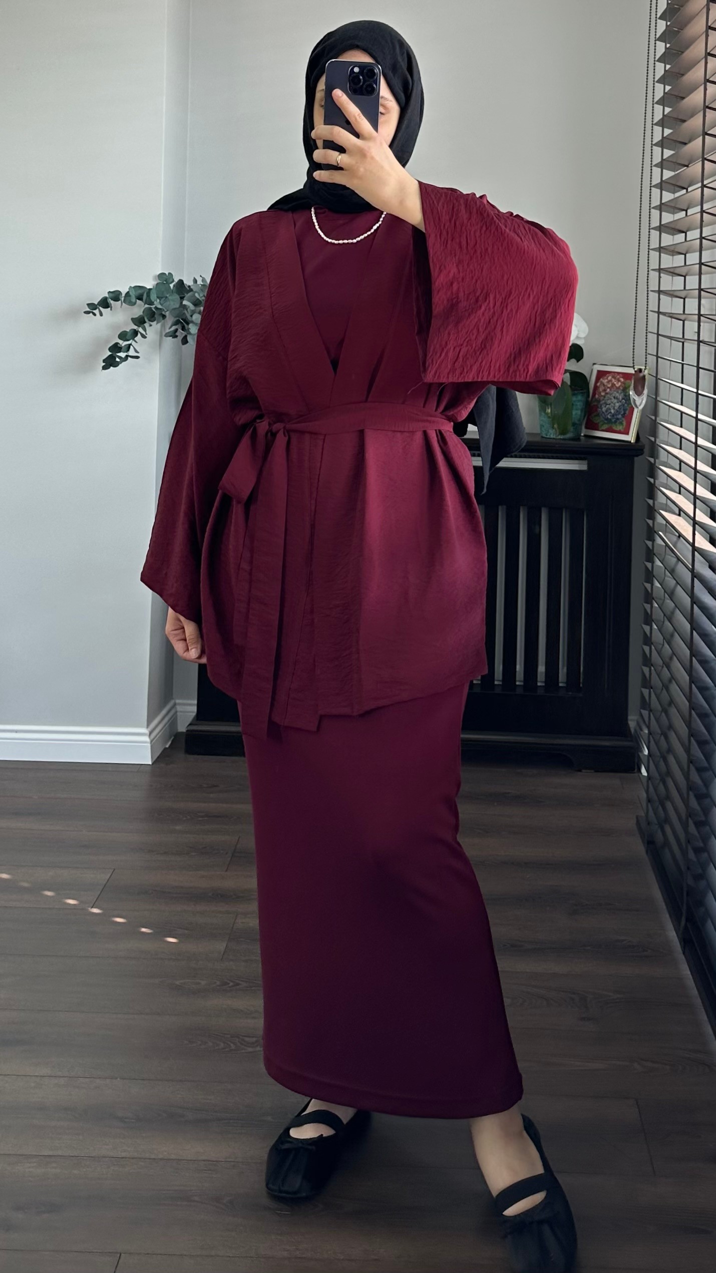 MODAL SIFIR KOL ELBİSE - BORDO main variant image