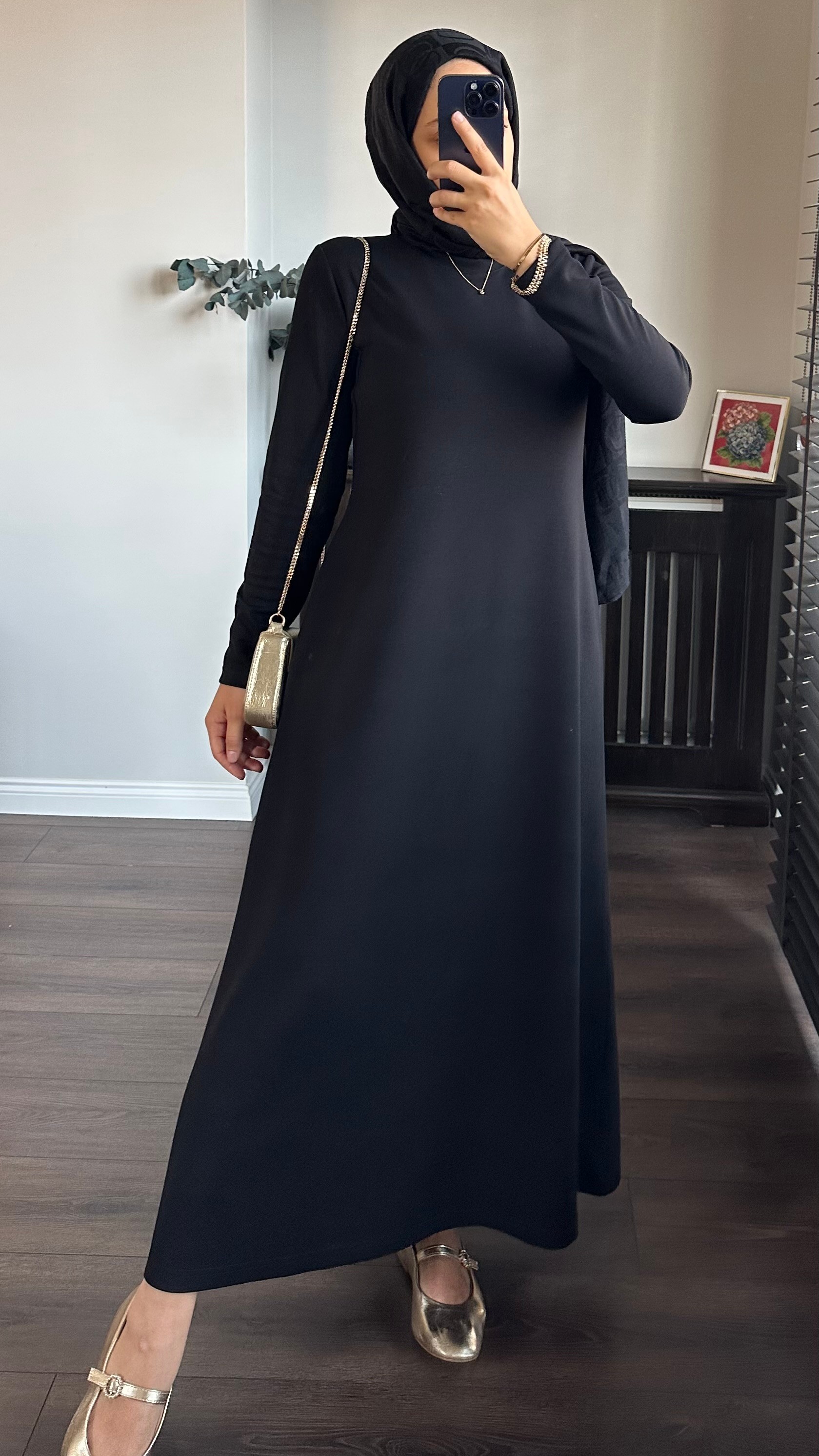 MODAL UZUN KOL KLOŞ ELBİSE - SİYAH image