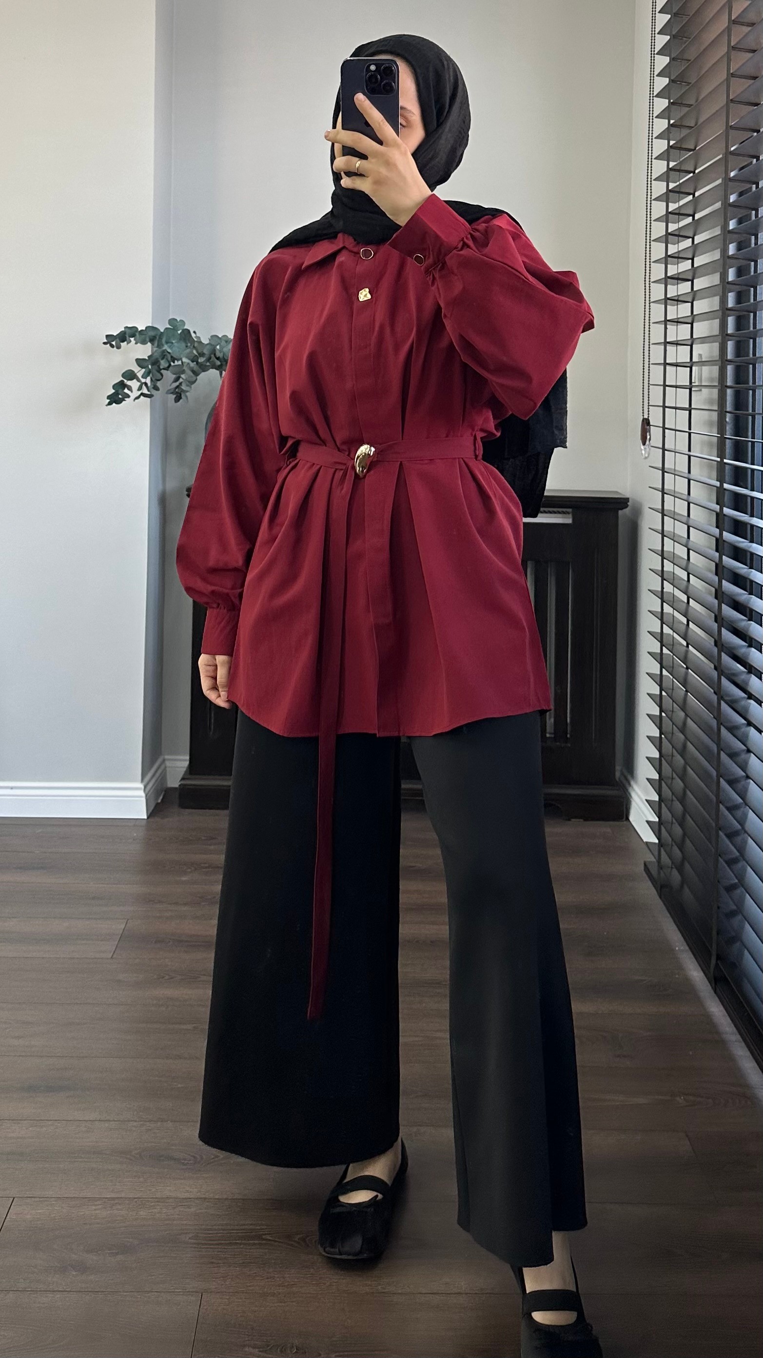 KEMERLİ GÖMLEK TUNİK - BORDO image