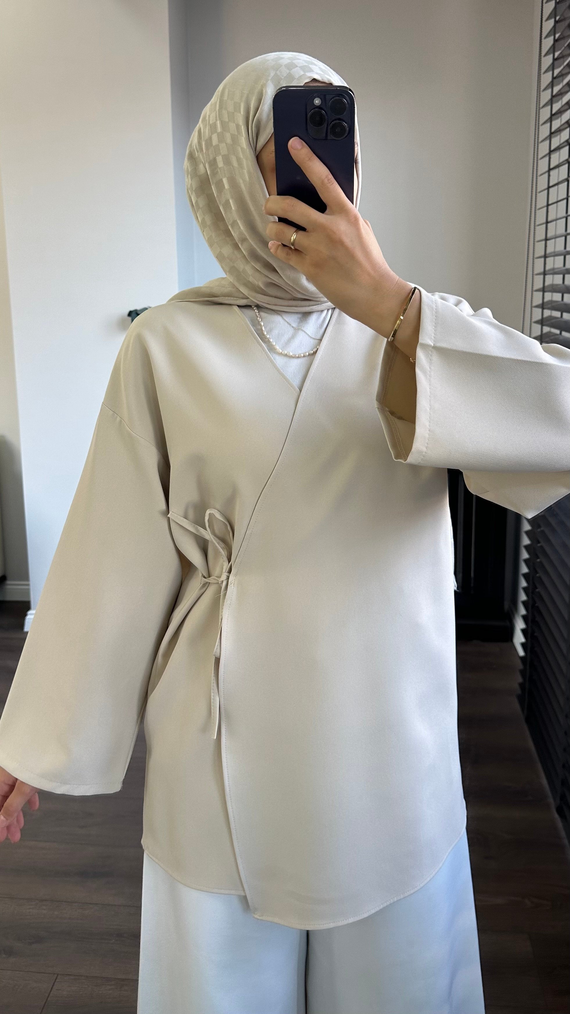 KREP BAĞLAMALI KİMONO - TAŞ image