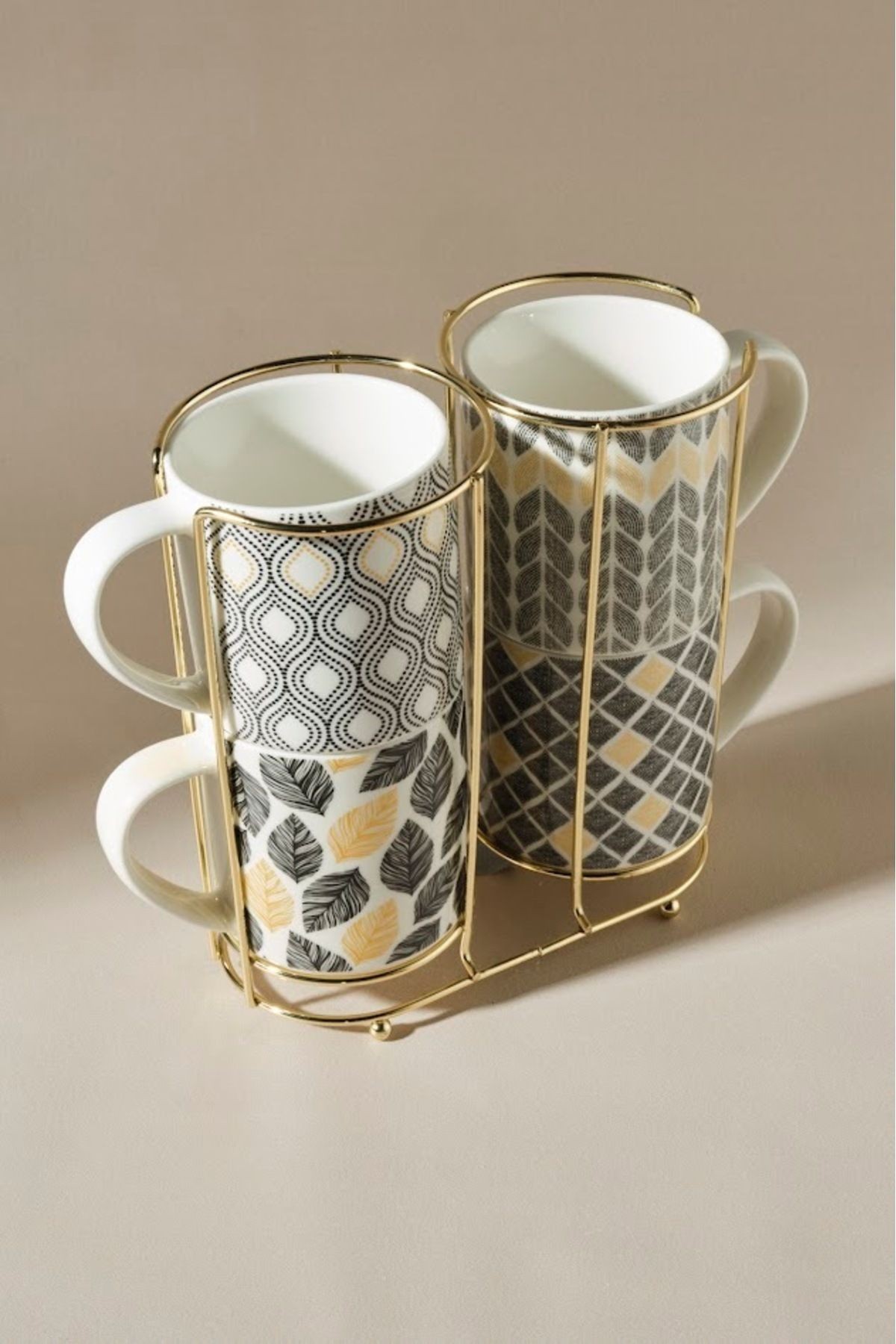 STD Nero 4'lü Standlı Porselen Kupa/Mug Seti Klasik