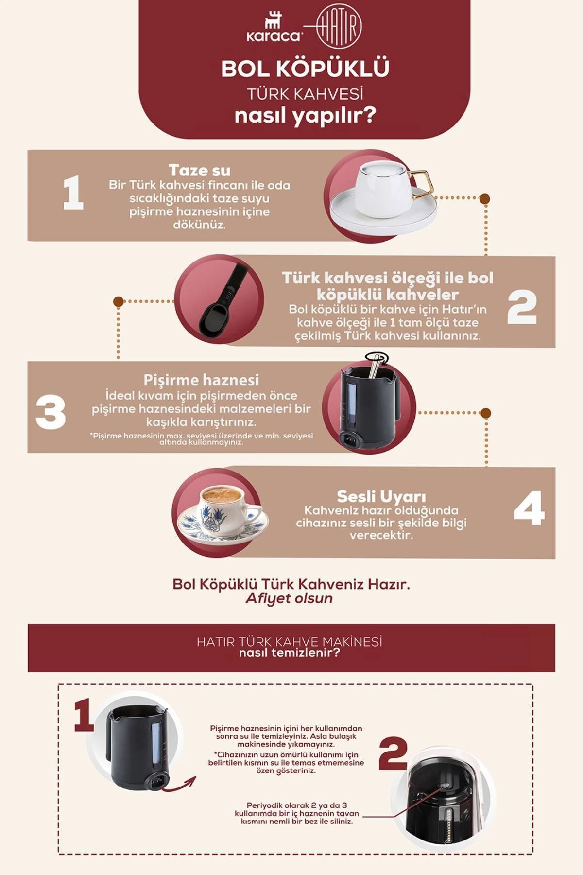 Hatır Közde Türk Kahvesi ve Türk Kahve Makinesi Kırmızı 5 Fincan Kapasiteli Bol Köpüklü