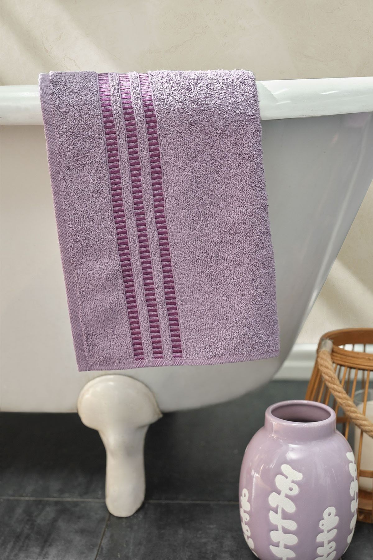 Butterfly 3d Nakışlı 6 Parça Bornoz/banyo/baş Havlusuaile Banyo Seti lila Mor