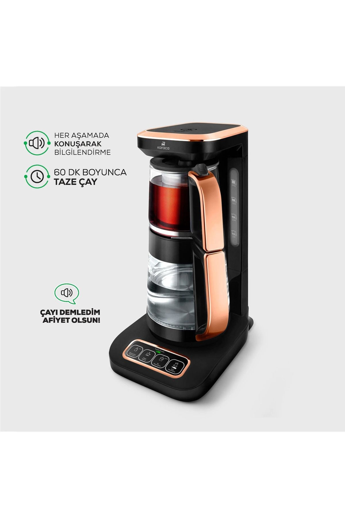 Karaca Robotea Pro 4 in 1 Konuşan Cam Çay Makinesi Black Copper