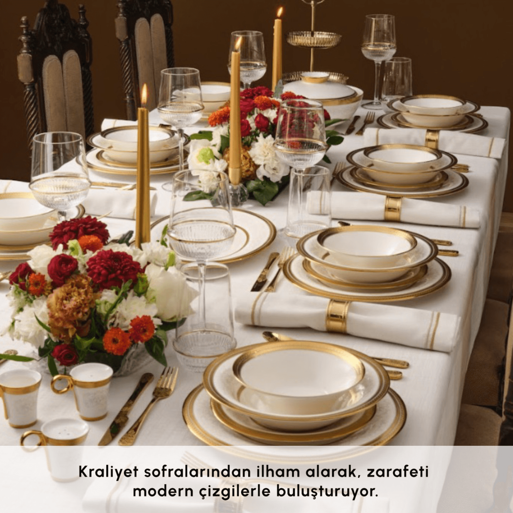 Karaca Royal Bone Charlotte 55 Parça 12 Kişilik Yemek Takımı Gold 