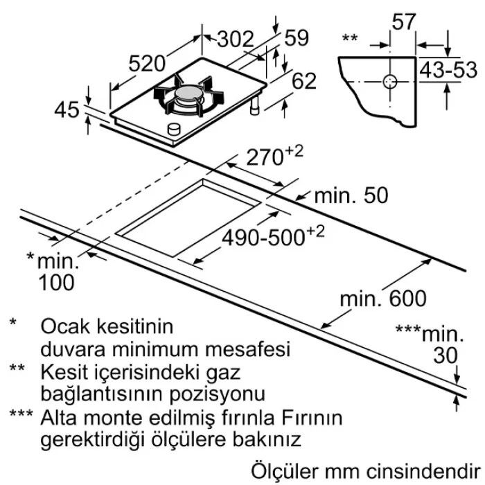 Siemens ER3A6AB70 30 Cm Gazlı Siyah Domino Ankastre Ocak