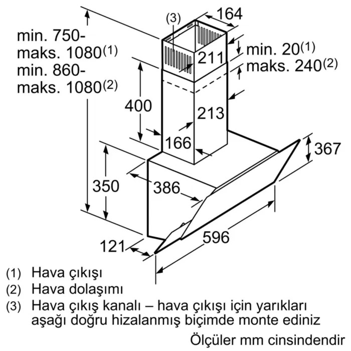 Siemens LC68KAK60T 60 cm Siyah Cam Davlumbaz