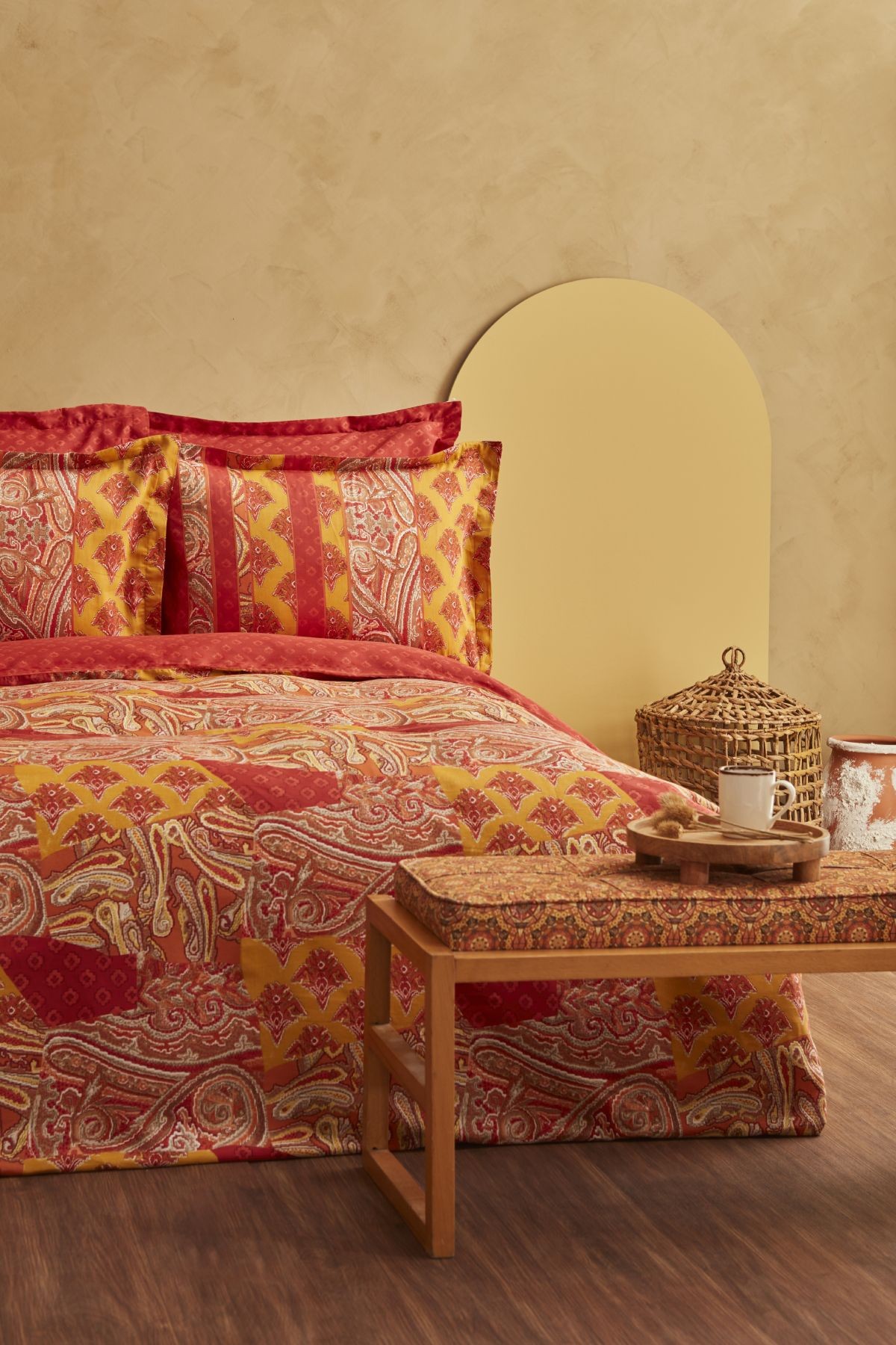 Marıs Terracotta %100 Pamuk Çift Kişilik Saten Nevresim Takımı