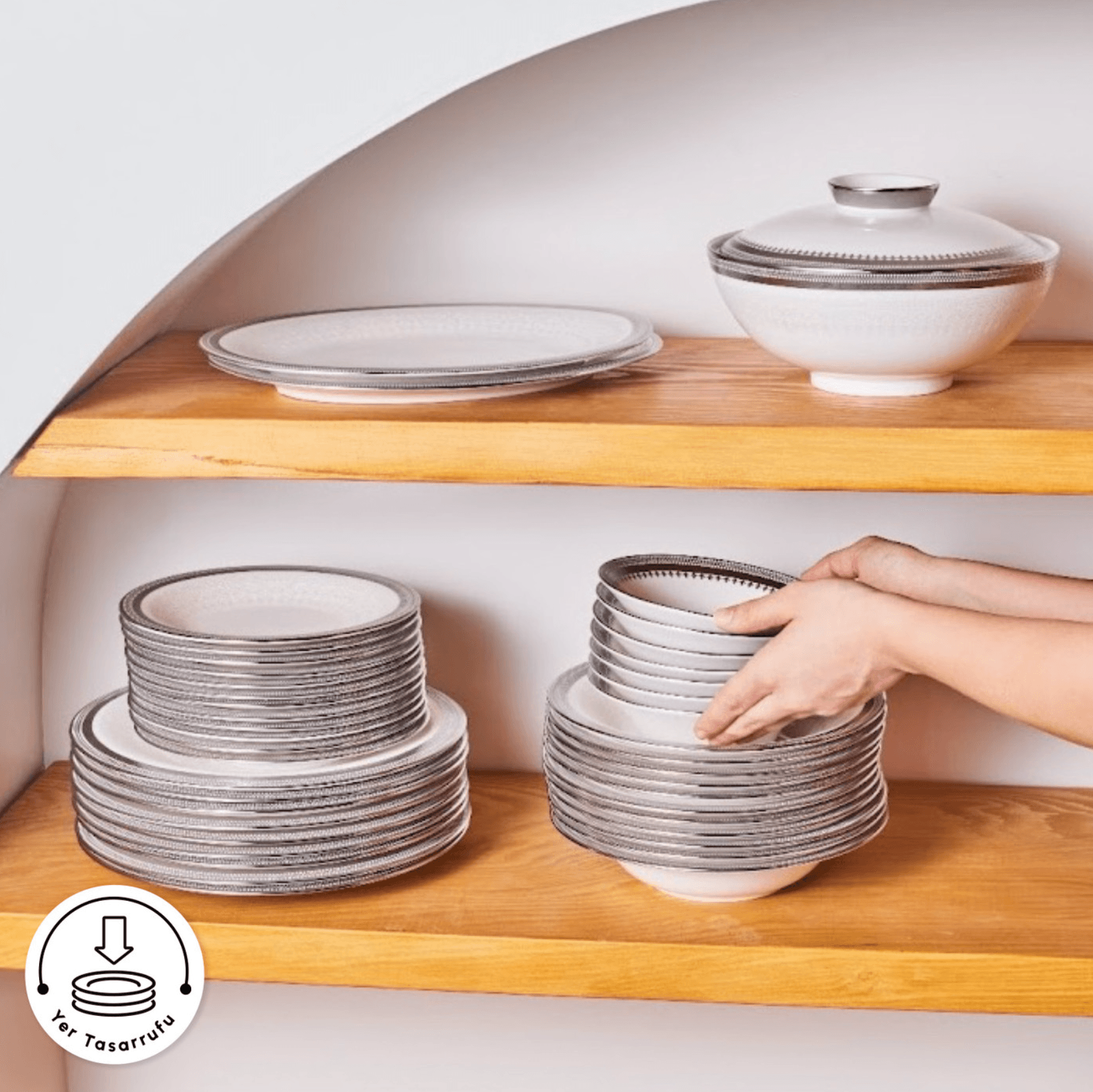 Karaca Royal Bone Kate 55 Parça 12 Kişilik Yemek Takımı Platin 