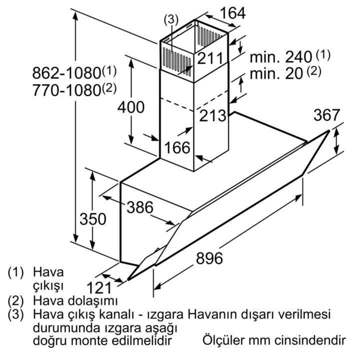 Siemens LC95KA270T 90 Cm Beyaz Cam Davlumbaz