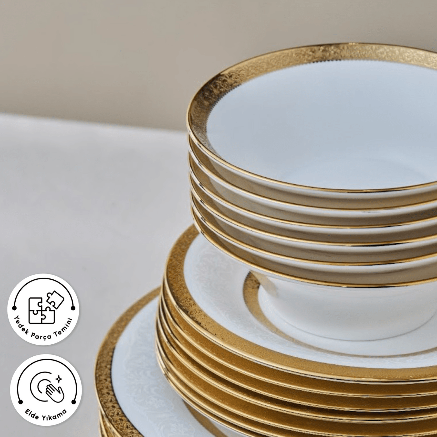 Karaca Royal Bone Charlotte 55 Parça 12 Kişilik Yemek Takımı Gold 
