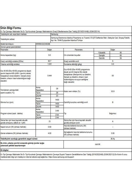 SAMSUNG WW90CGC04DABAH ÇAMAŞIR MAKİNESİ