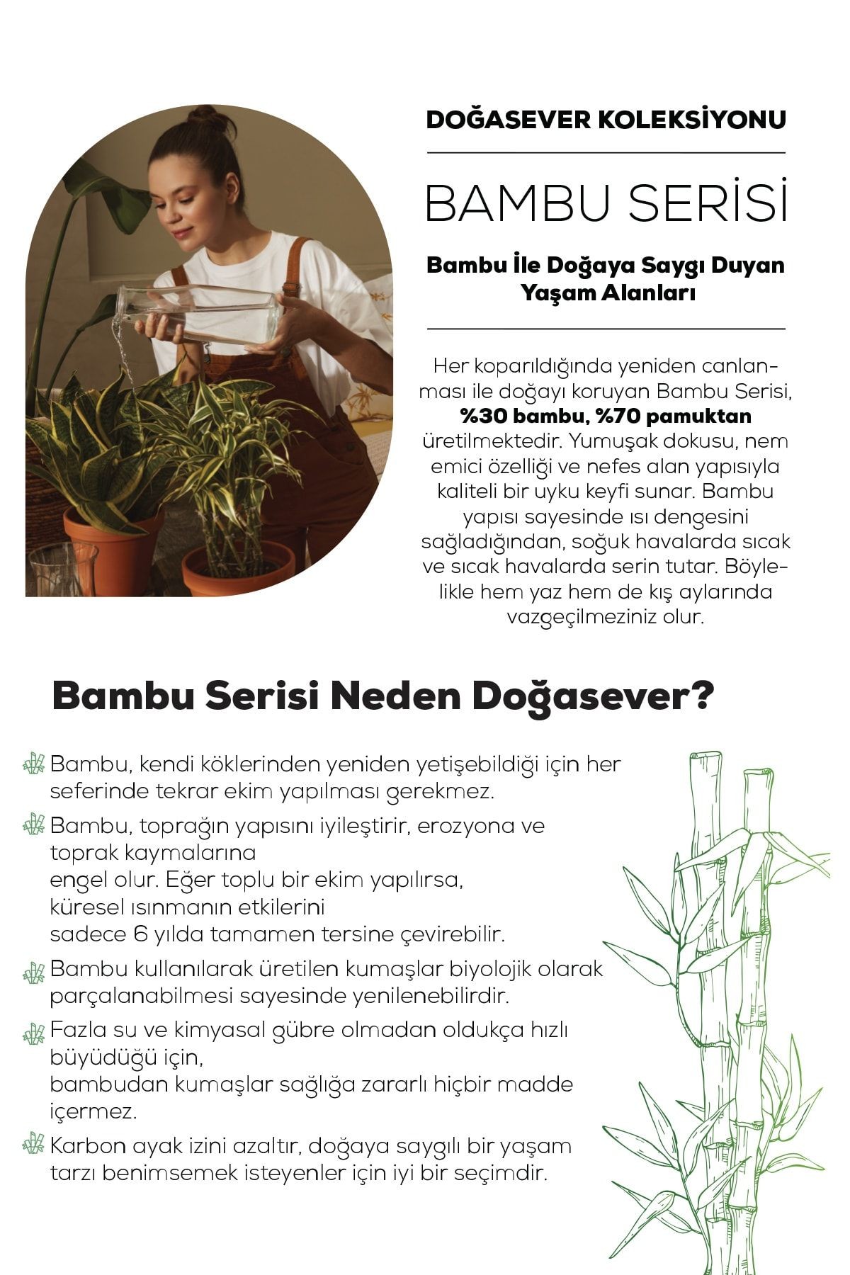 Doğasever Grove Bambu Çift Kişilik %100 Pamuk Nevresim Takımı Sarı