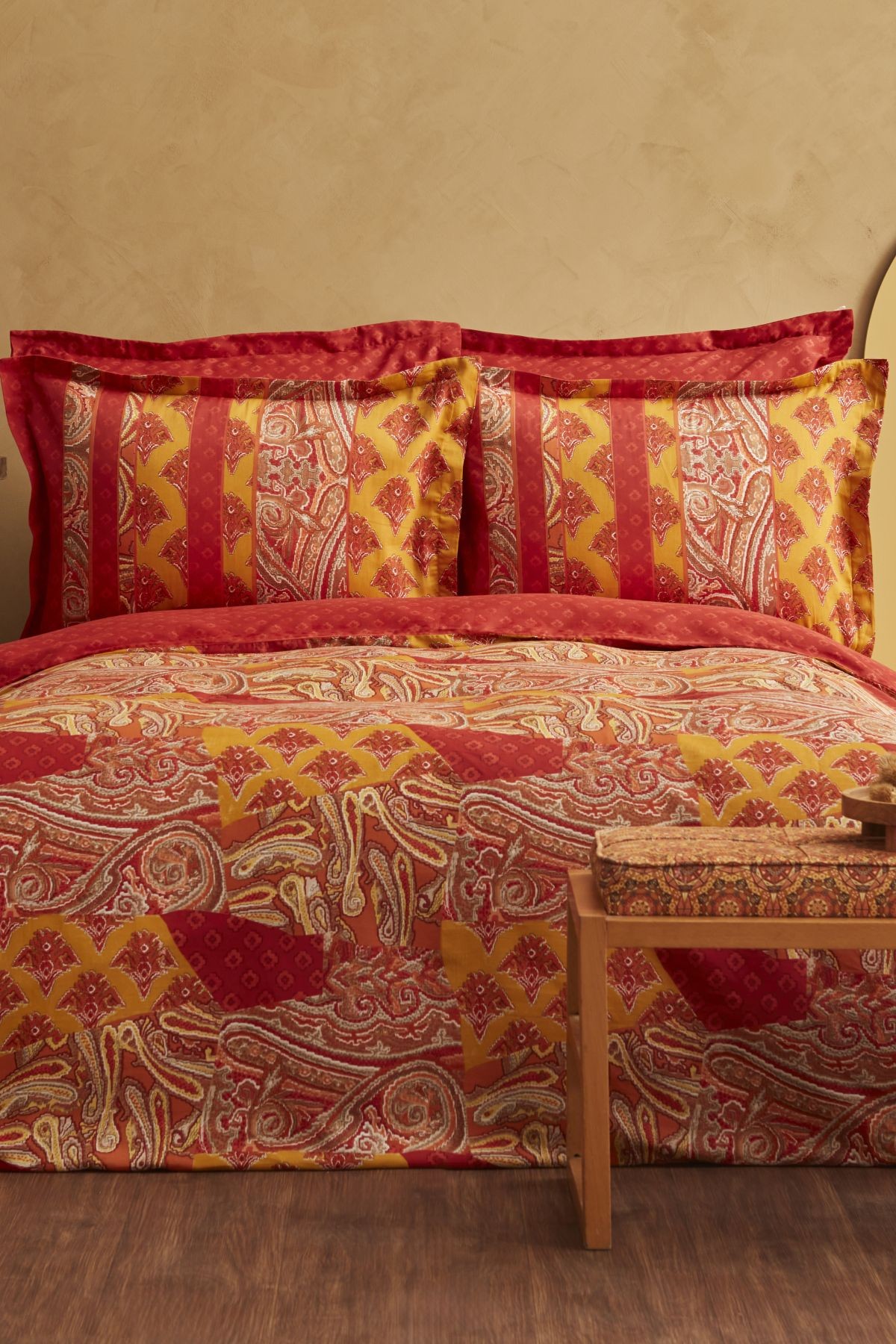 Marıs Terracotta %100 Pamuk Çift Kişilik Saten Nevresim Takımı