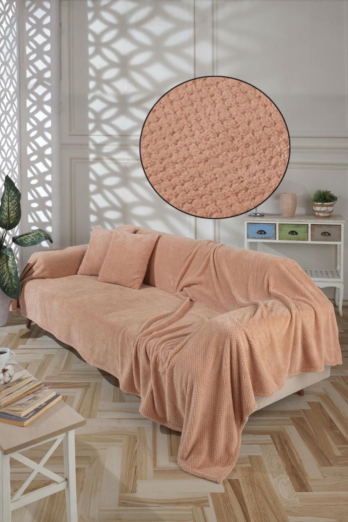 Wellsoft Koltuk Örtüsü Kolları Kaplayan Antrasit 180x300 2 Adet 45x45 Kırlent Kılıfı - bej