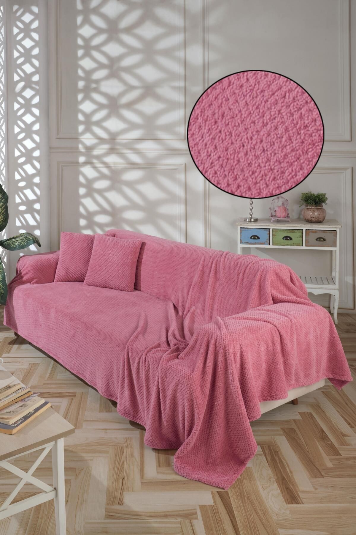 Wellsoft Koltuk Örtüsü Kolları Kaplayan Antrasit 180x300 2 Adet 45x45 Kırlent Kılıfı - gülkurusu