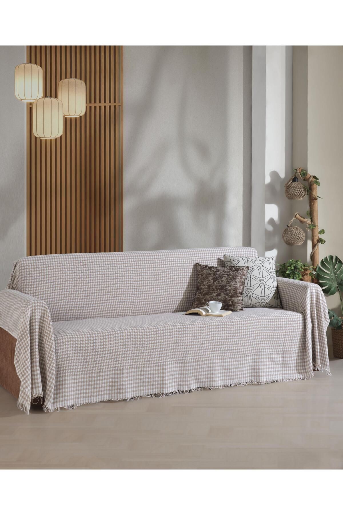 Kazayağı Antrasit Koltuk Örtüsü Kolları Kaplayan180x300 - bej
