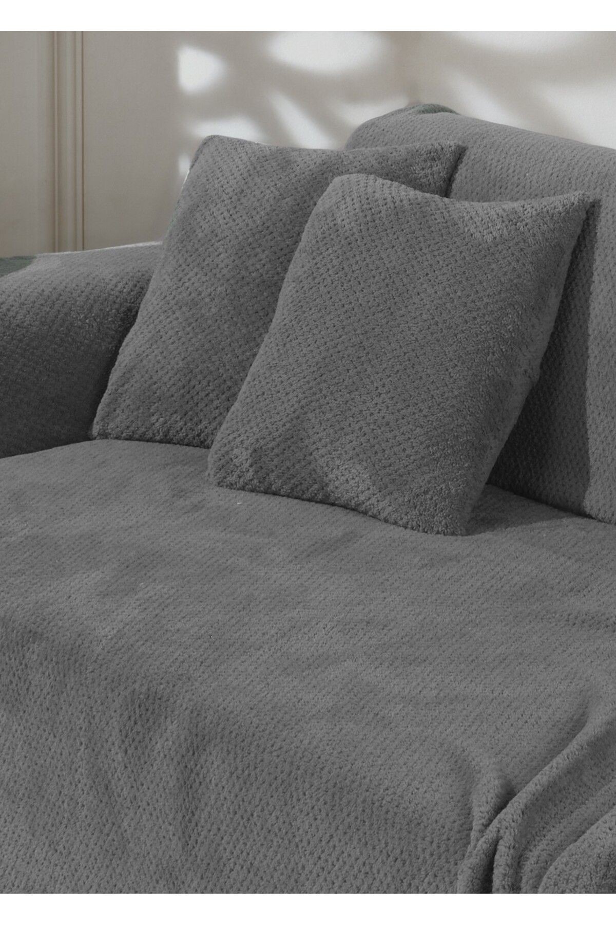 Wellsoft Koltuk Örtüsü Kolları Kaplayan Antrasit 180x300 2 Adet 45x45 Kırlent Kılıfı