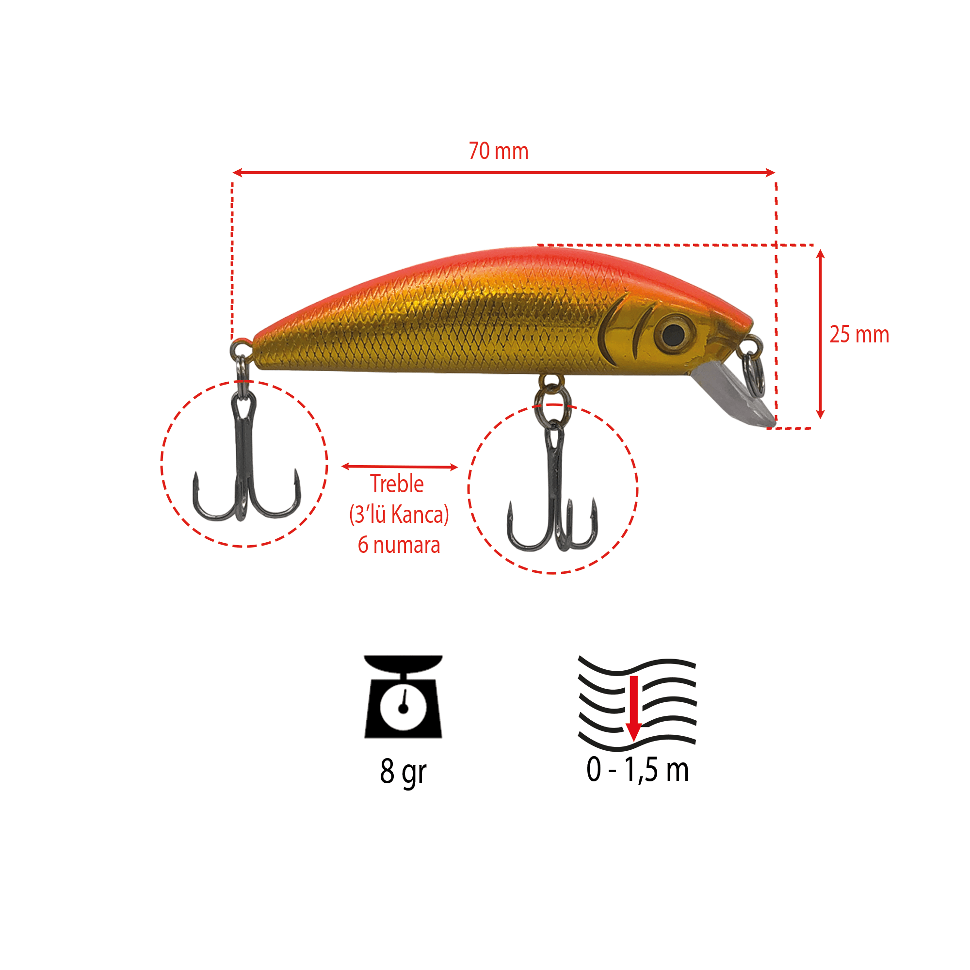 JAXEL Rapala YR70-KN8 Floating Suni yem 8 gr, 7 cm