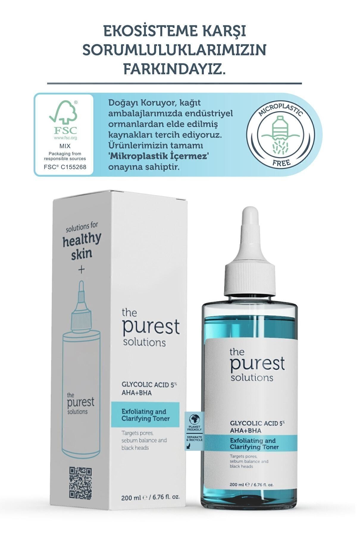 The Purest Solutions Exfoliating Clarifying Glycolic Acid 5% AHA + BHA Tonik 200 ml