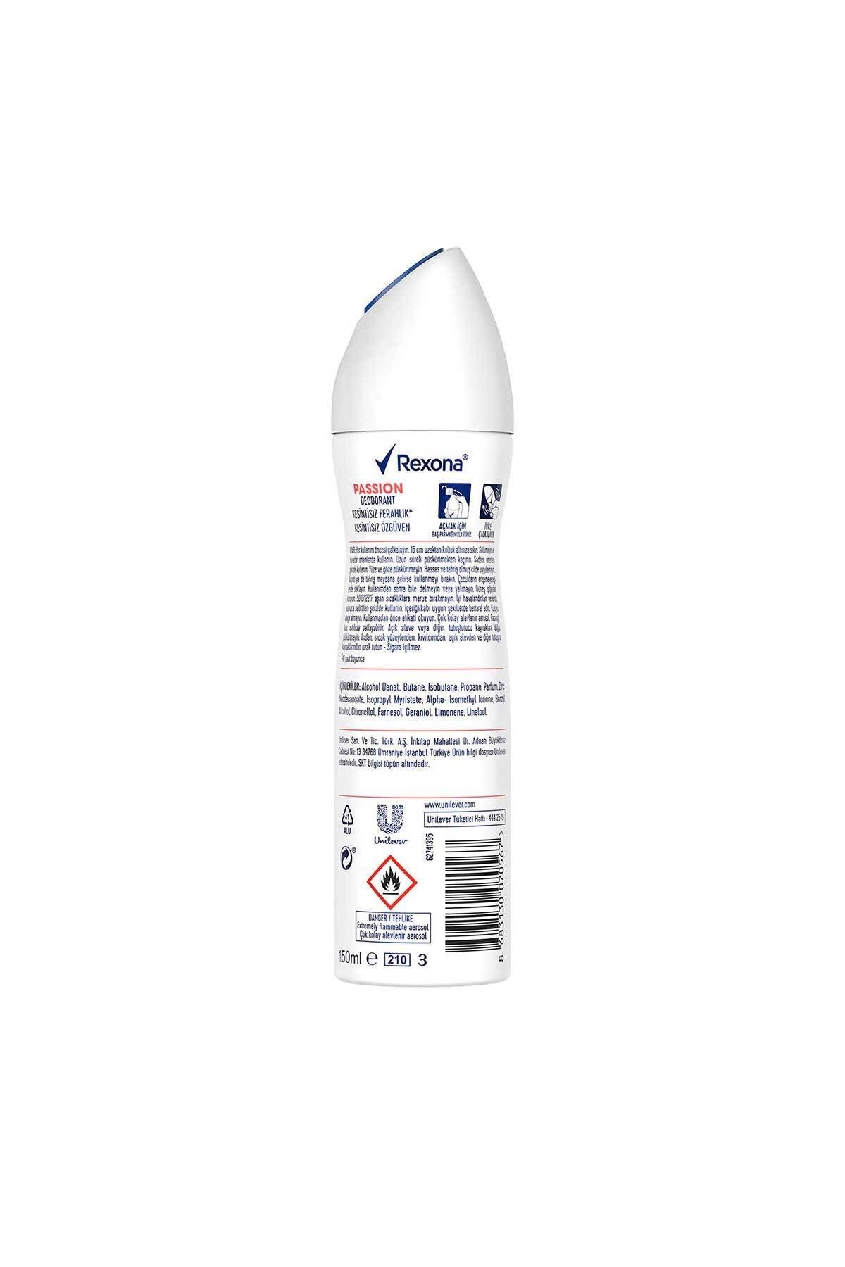 Rexona 0% Alüminyum Passion 150 ml Kadın Deodorant 3 adet