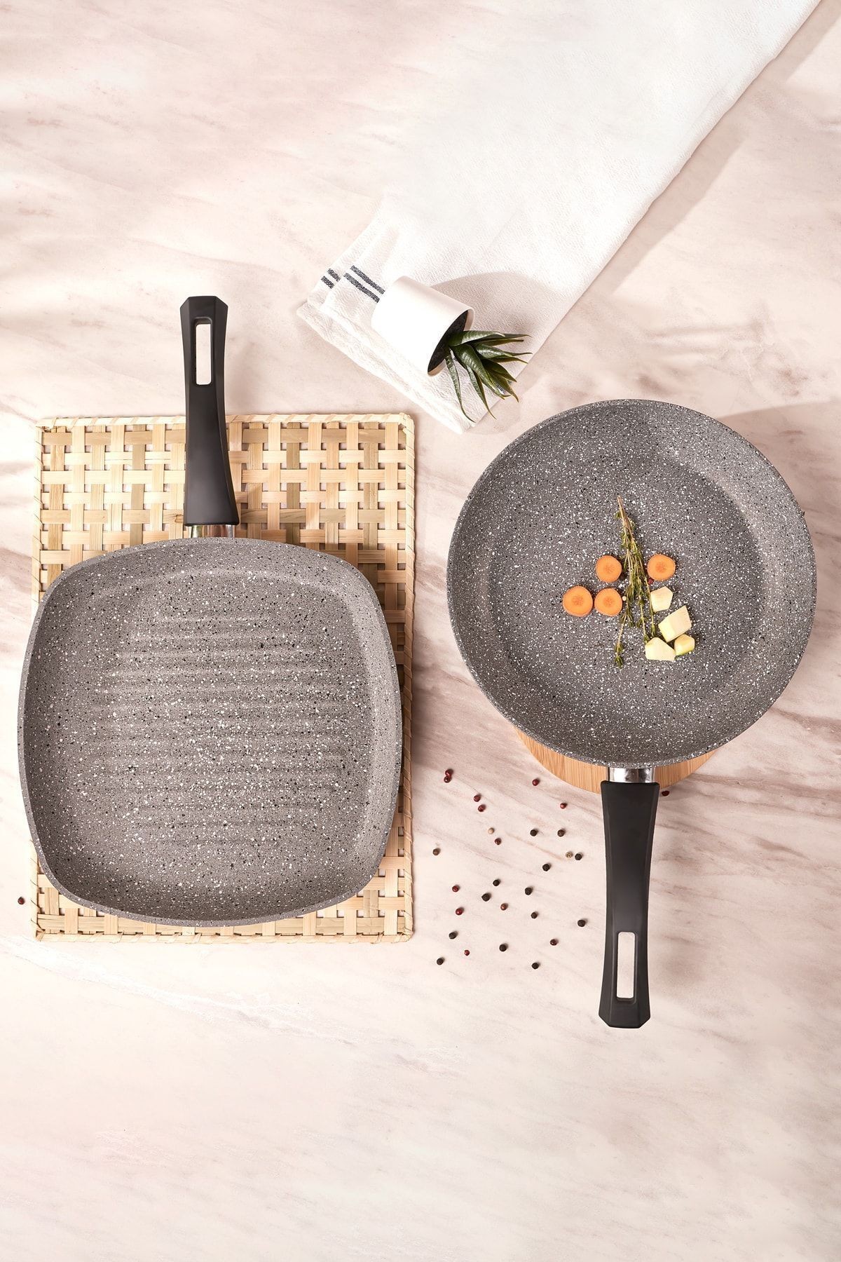 Gris Bio Granit Tava ve Grill Seti