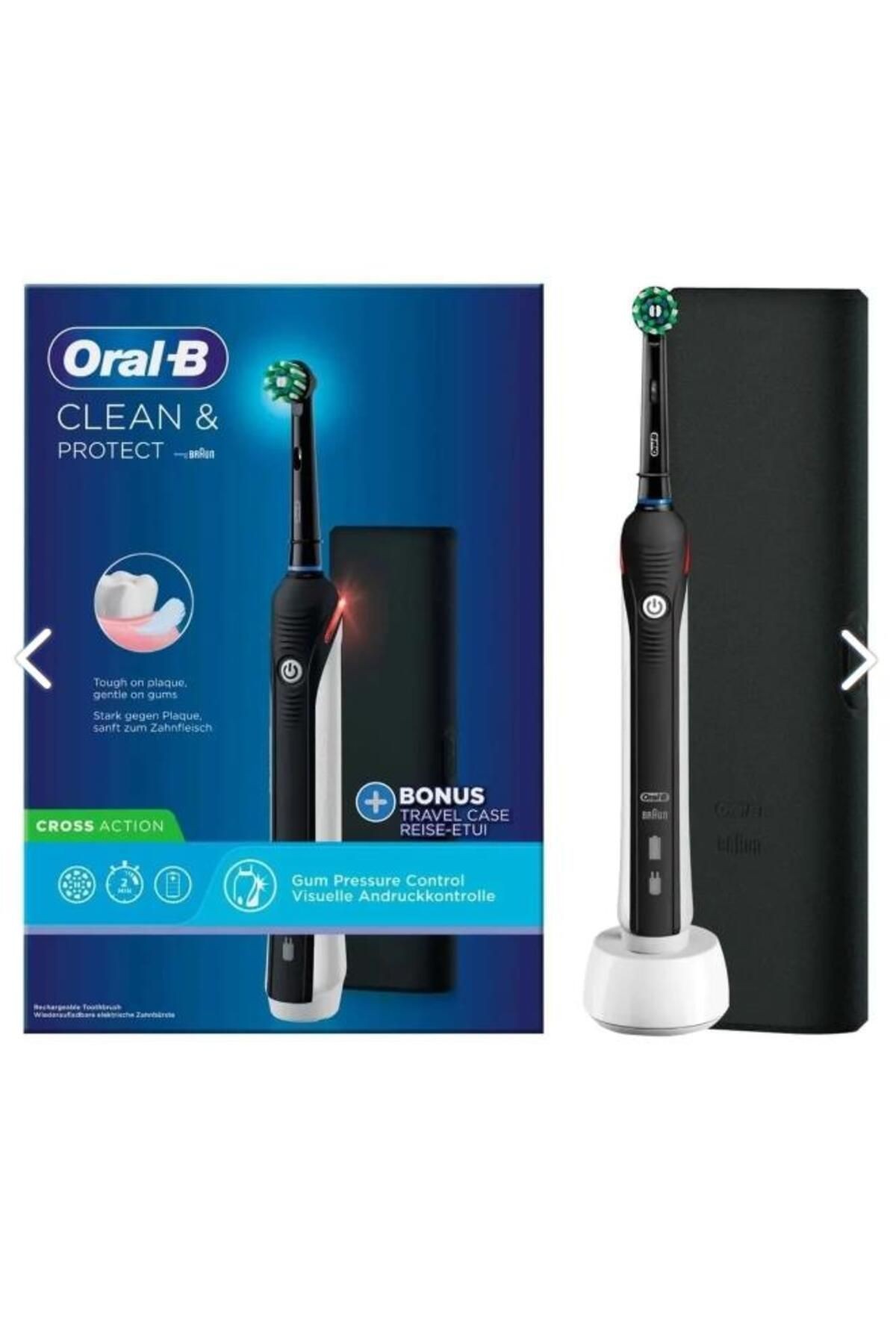 Clean Protect Şarj Edilebilir Diş Fırçası Cross Action Siyah Bonus Travel Case