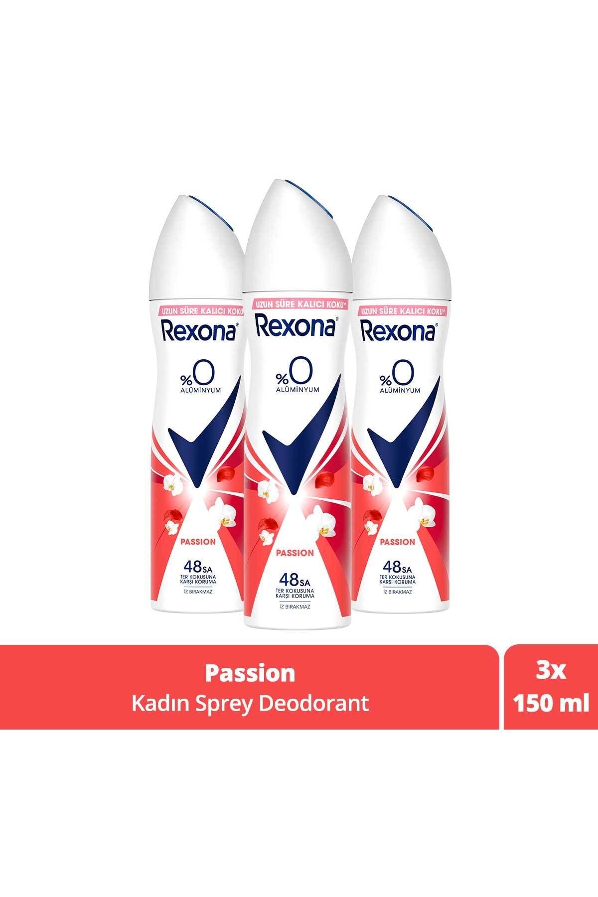 Rexona 0% Alüminyum Passion 150 ml Kadın Deodorant 3 adet